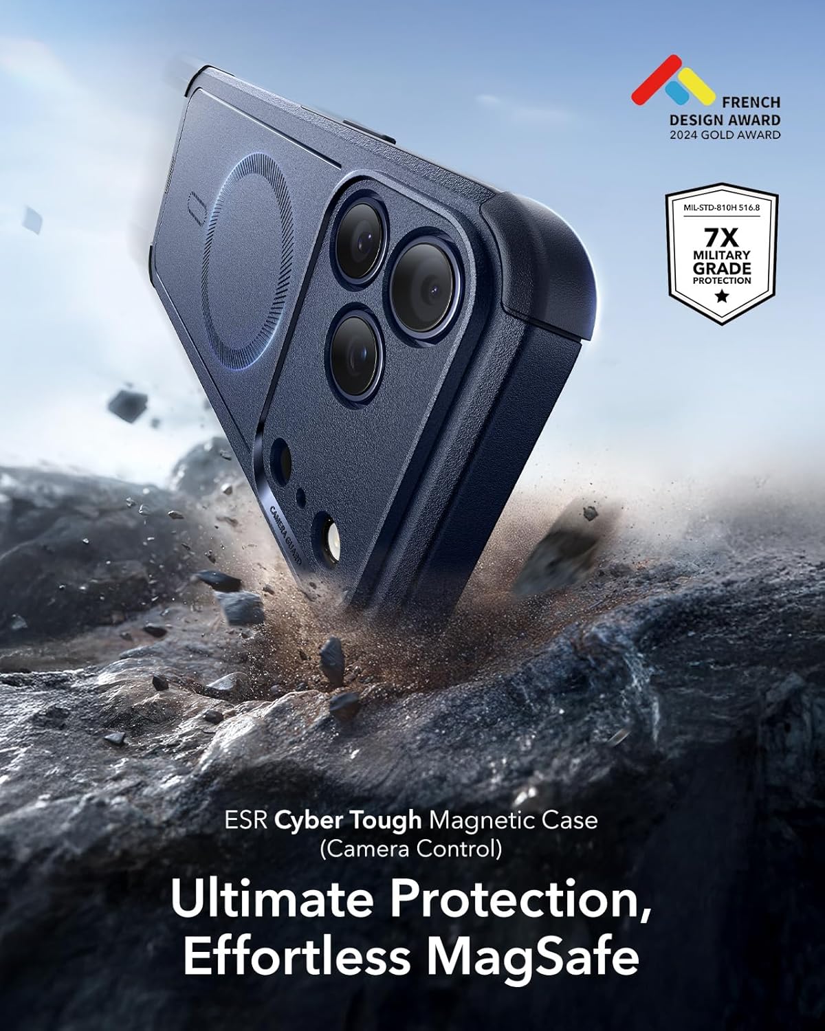 Detalle de ESR Cyber Series Case for iPhone 17 Pro – Navy Blue, 23ft Drop Protection with MagSafe
