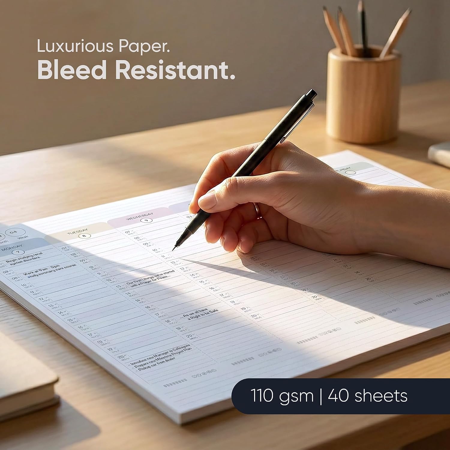 Detalle de A3 Large Weekly Planner Pad – 7am to 8pm Timeslots for Precise Planning