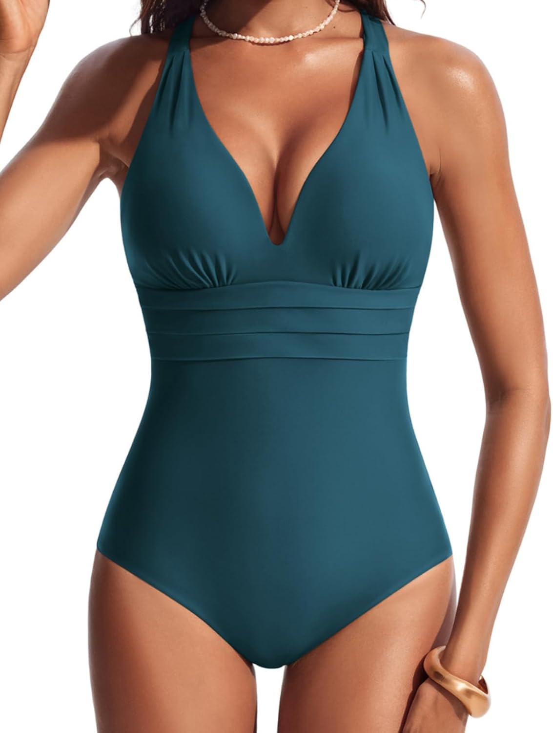 Thumbnail 4 de Hanna Nikole: Womens One Piece Swimsuits 2026 – Tummy Control Deep V Neck with Crisscross Back Tie