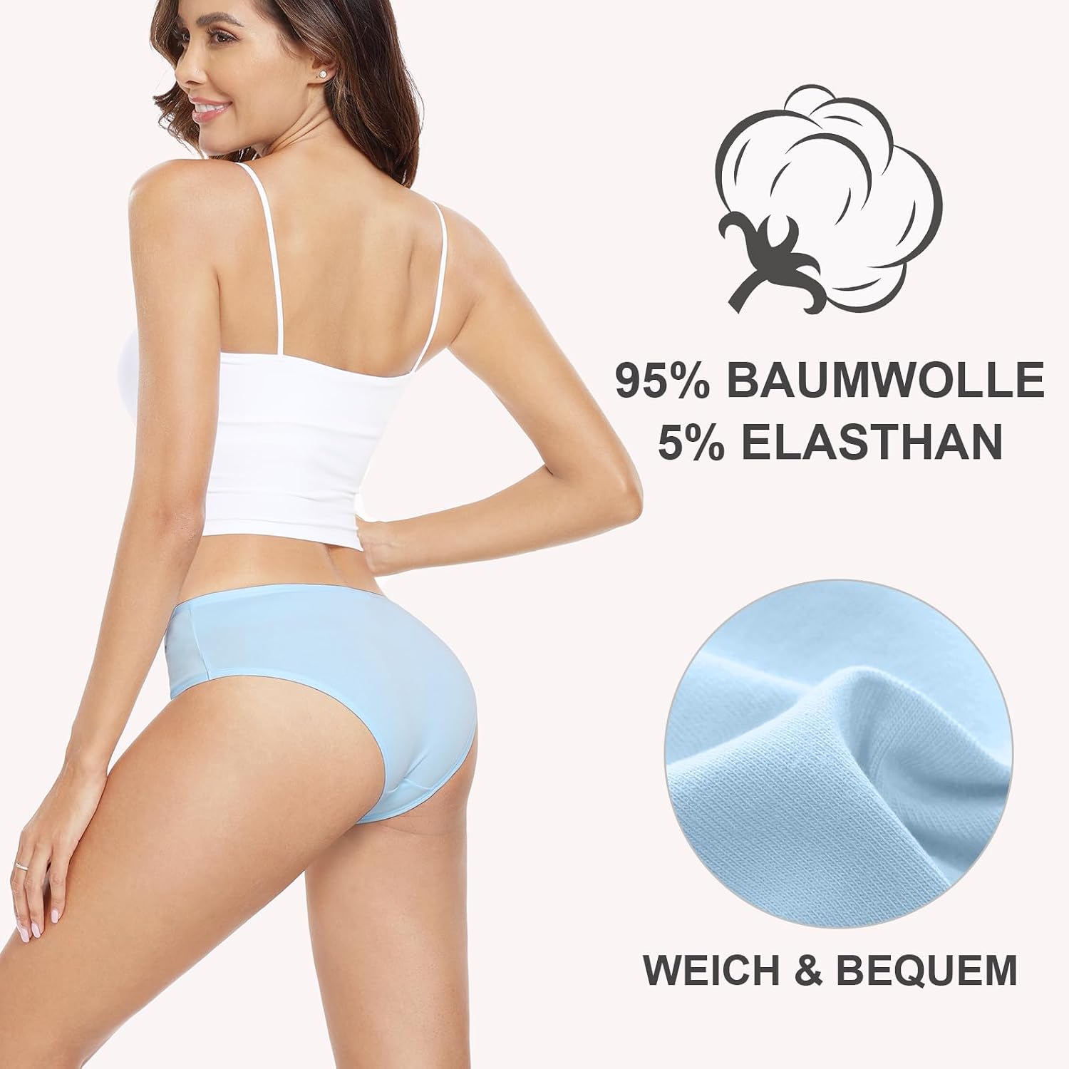 Detalle de anqier Damen Unterhosen im 6er Pack aus Baumwolle (95% Baumwolle, 5% Elastan) – bequeme Hipster