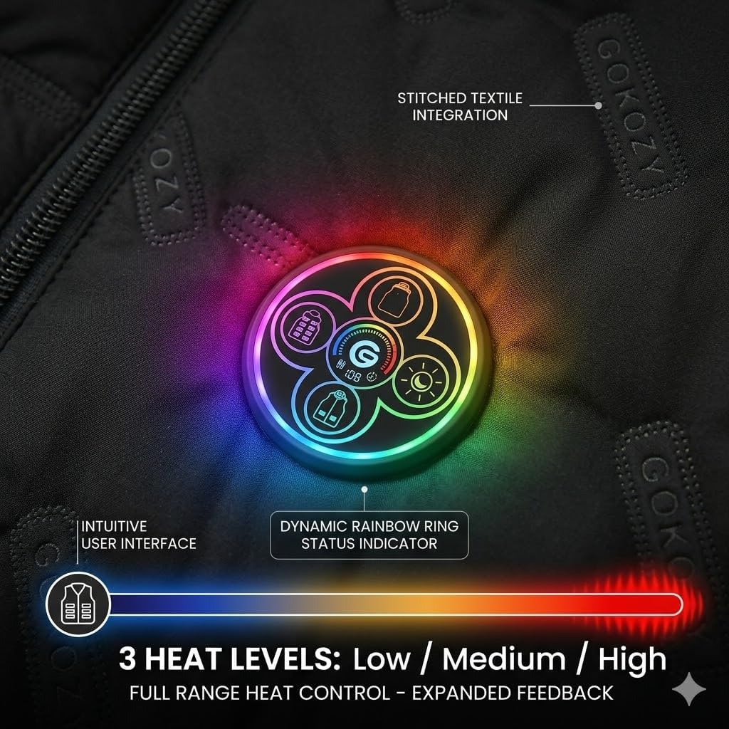 Detalle 1 de GOKOZY Men's Heated Vest, 15 Heating Zones, 12V 20,000mAh Battery