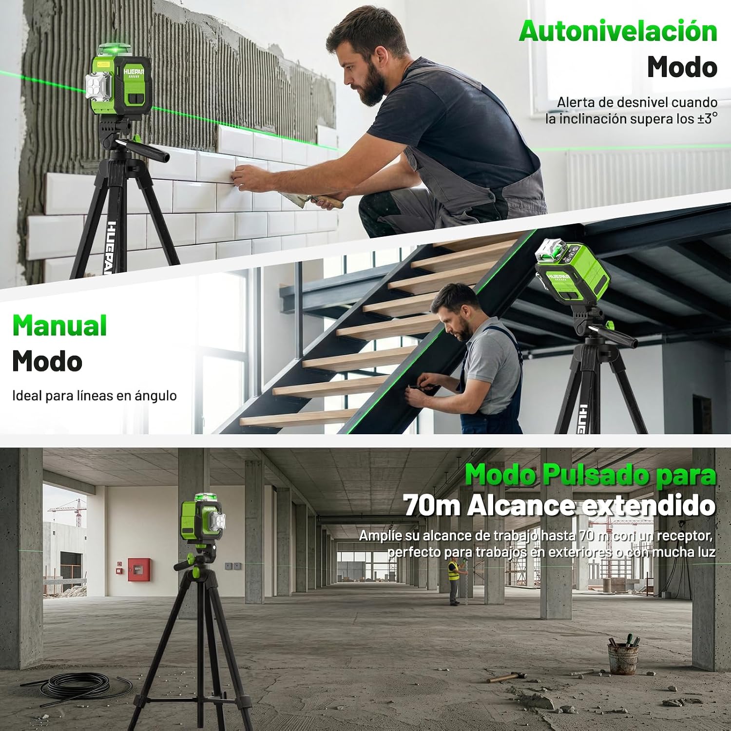 Thumbnail 4 de Huepar Livella Laser Verde 3D 3x360° Autolivellante ST03CGT | Compatta, 40 m, con Treppiede 152 cm