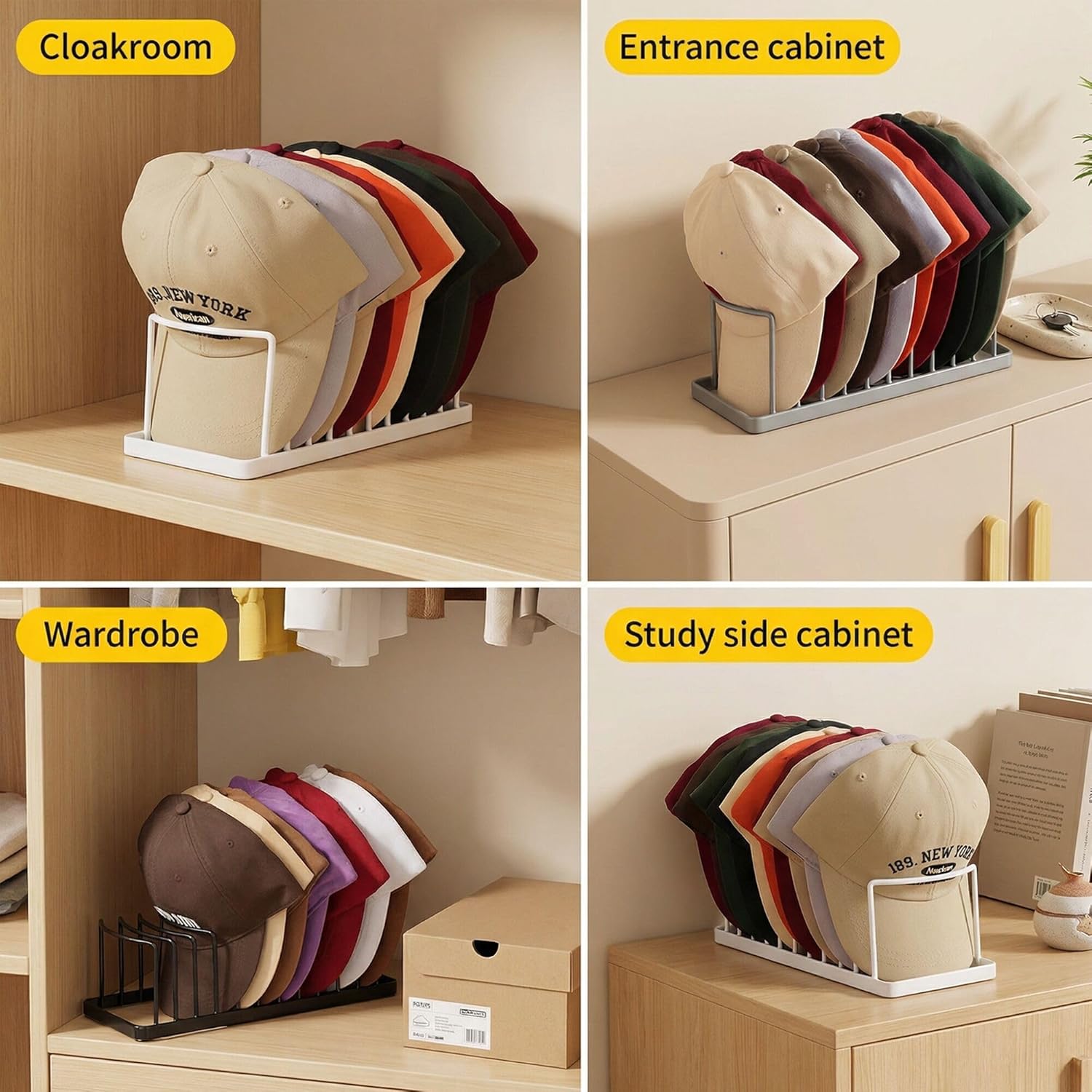 Thumbnail 4 de YiSeyruo Hat Rack 0567 Hat Organizer, White 2-Pack, Carbon Steel for 20 Caps