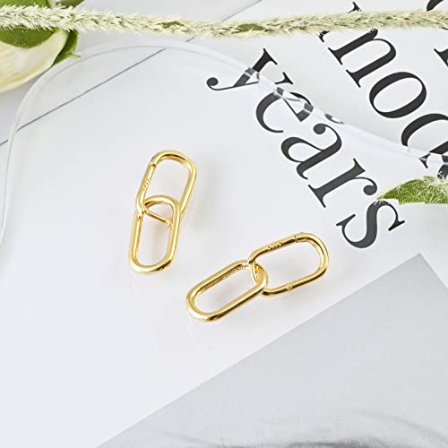 Detalle de Weviway 925 Sterling Silver Double Ring Oval Huggie Hoop Earrings – Gold Plated, Hypoallergenic for Sensitive Ears