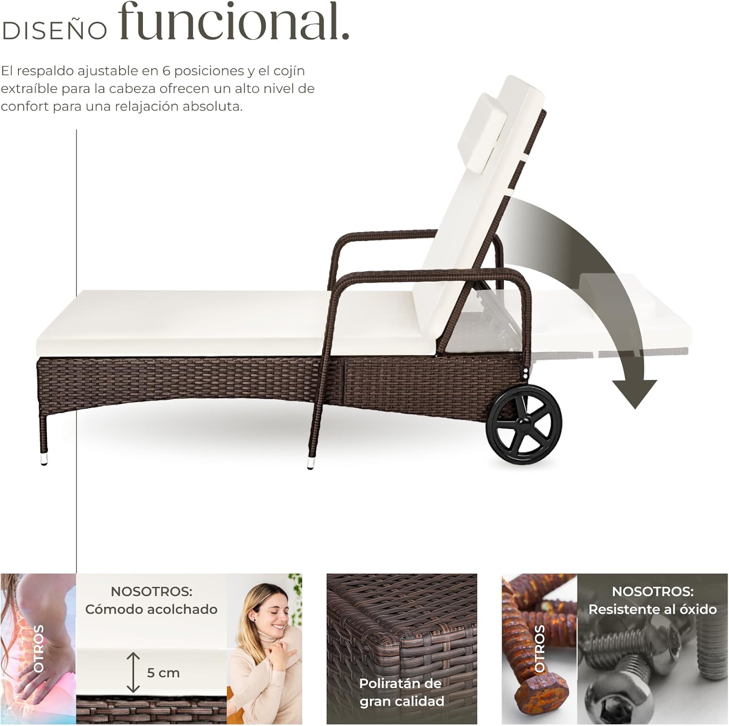 Thumbnail 4 de tectake Tumbona Chaise Longue 6 posiciones