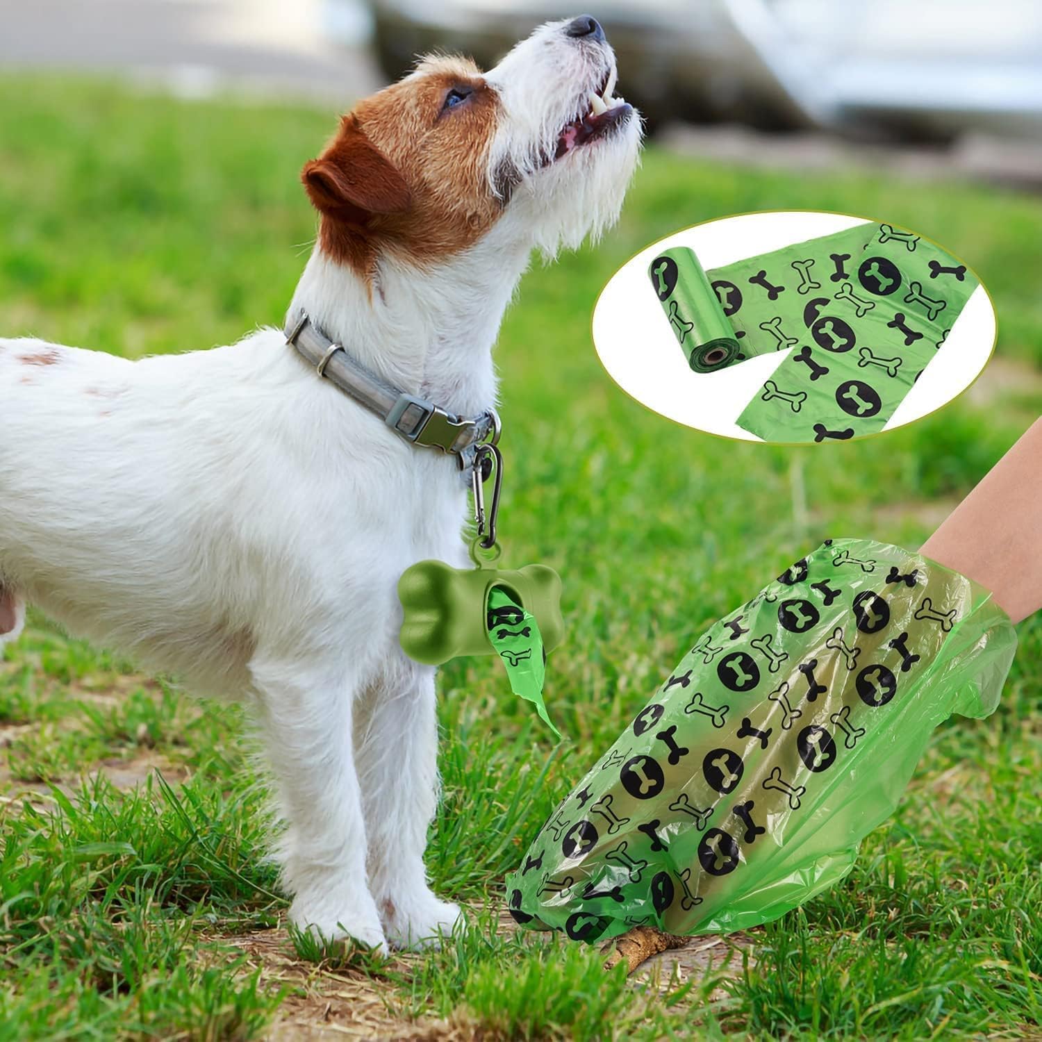 Detalle 2 de OIRLVCE Dog Poo Bags (540 counts / 36 rolls) extra thick, leak-proof dispenser-ready green bags