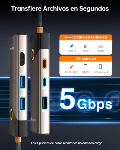 Thumbnail 6 de NOVOO USB C Hub 7-en-1: estación de acoplamiento con HDMI 4K@60Hz, Ethernet y carga PD para MacBook, iPad y más