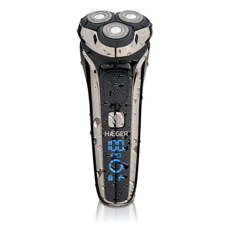 Detalle de Afeitadora Haeger G-Man Ultra LED: 3 cabezales, 90 min de autonomía y uso en seco o mojado