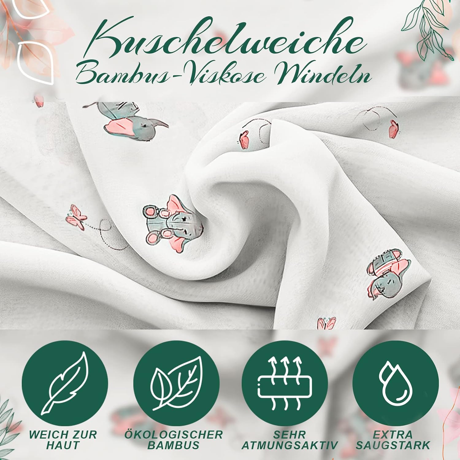 Thumbnail 6 de Tabalino Kuschelweiche Bambus Mullwindeln Spucktücher, 4x 80x80 cm + 1 Schmusetuch – Molton/Marke Tabalino