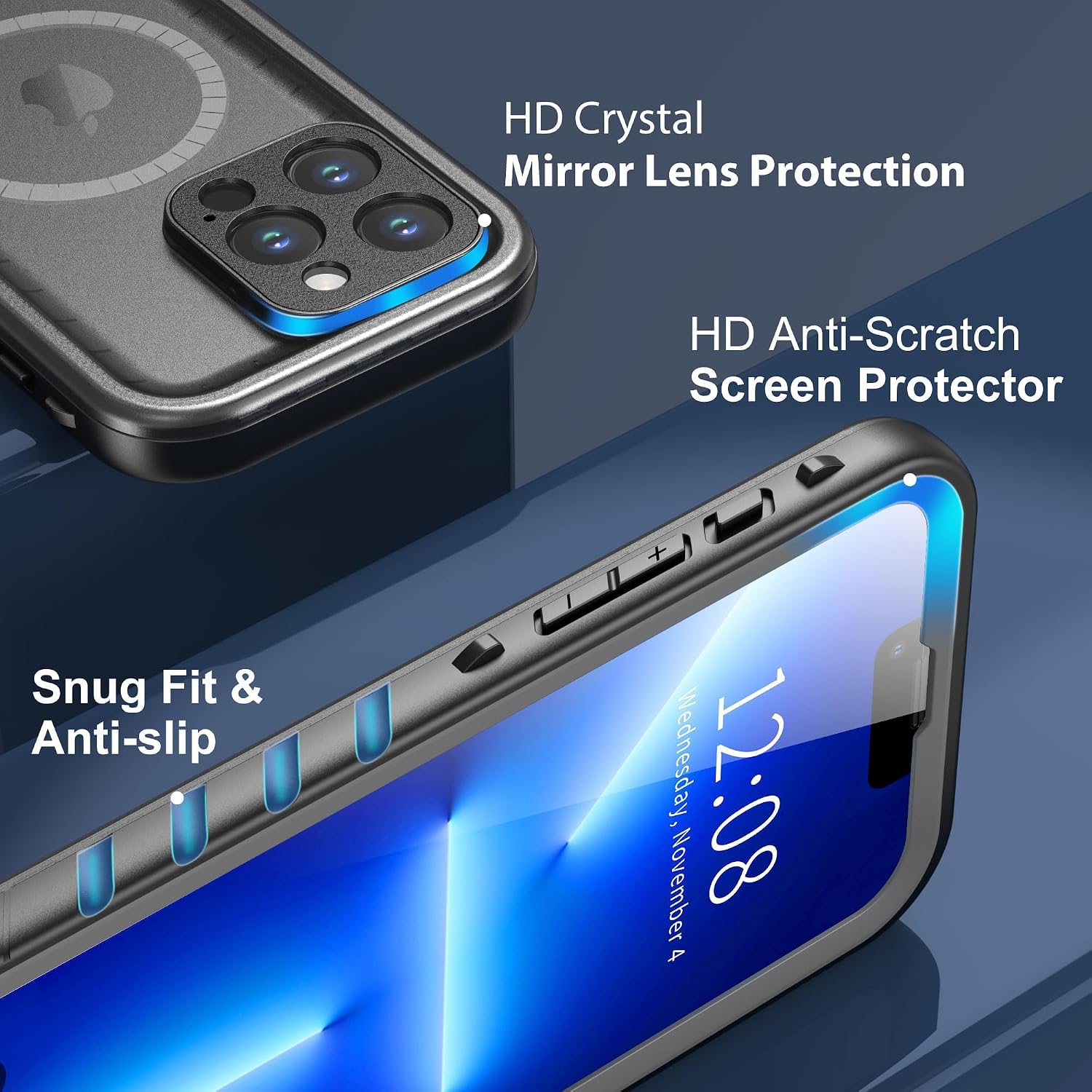 Detalle 2 de SPORTLINK WPC-M-13P-BK Waterproof Case for iPhone 13 Pro, MagSafe-Compatible