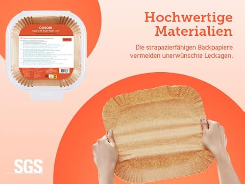 Detalle de Cosori Airfryer Backpapier ohne PFAS und BPA, 100 Stück – geeignet für 4–7,6 L Korbvolumen