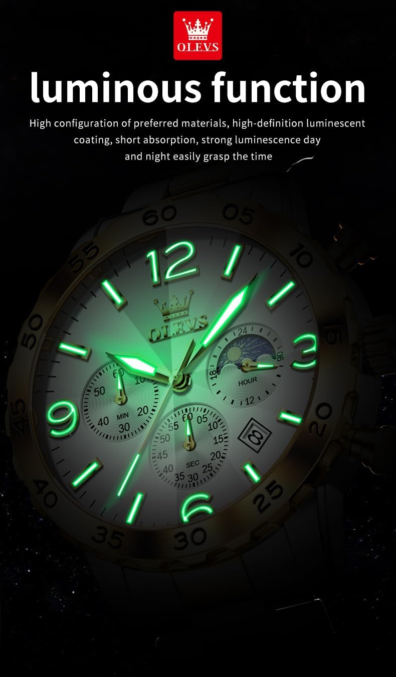 Detalle 2 de OLEVS Montre 44 mm Cadran Trois Yeux