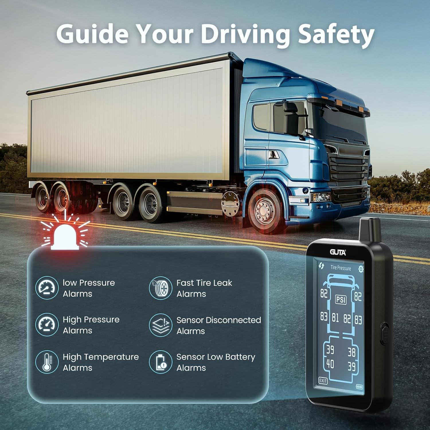 Thumbnail 6 de GUTA GT80 Trailer TPMS with Color Touchscreen Display: Real-Time Tire Monitoring for RVs, Trailers, and More