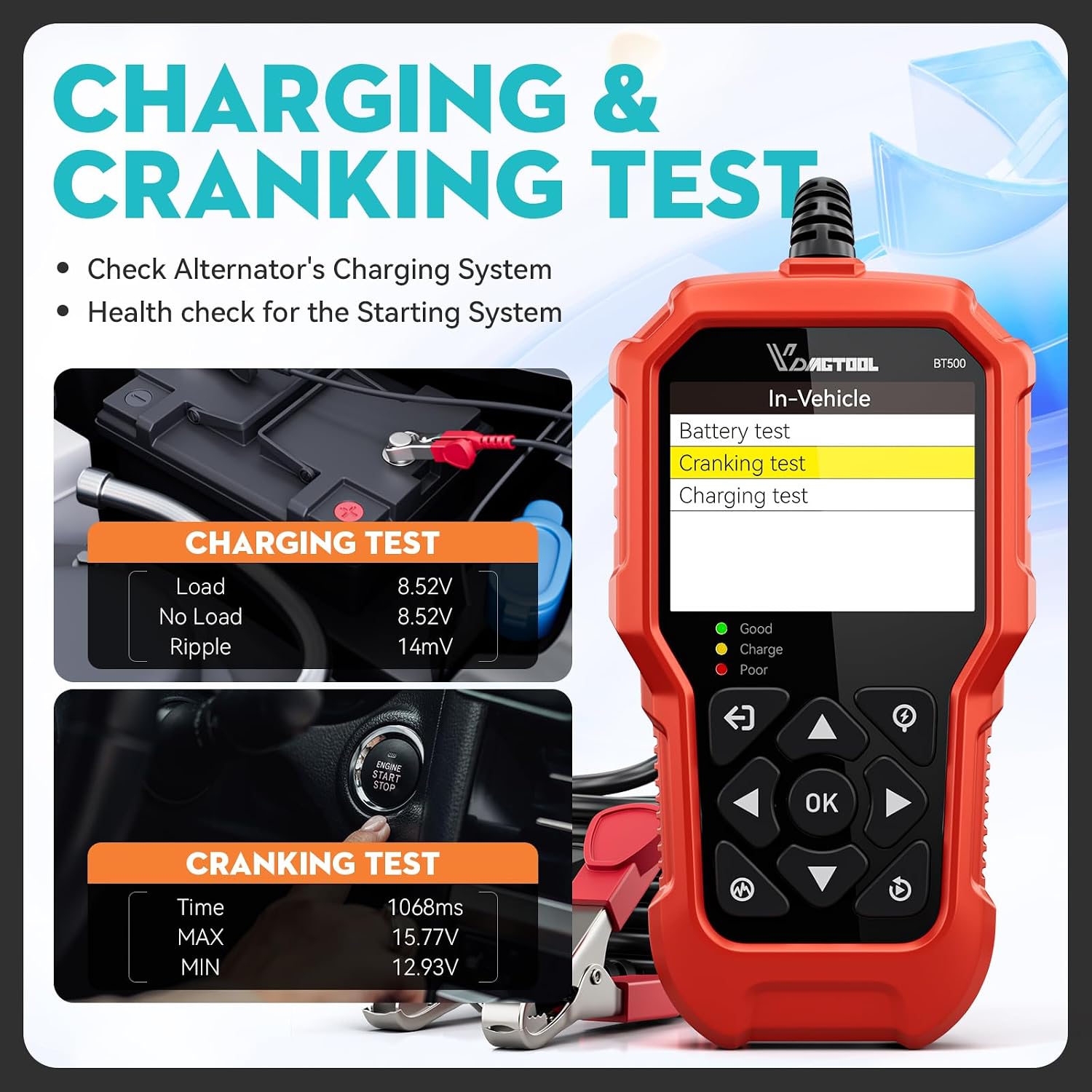 Thumbnail 4 de VDIAGTOOL BT500 car battery tester 5–3000 CCA