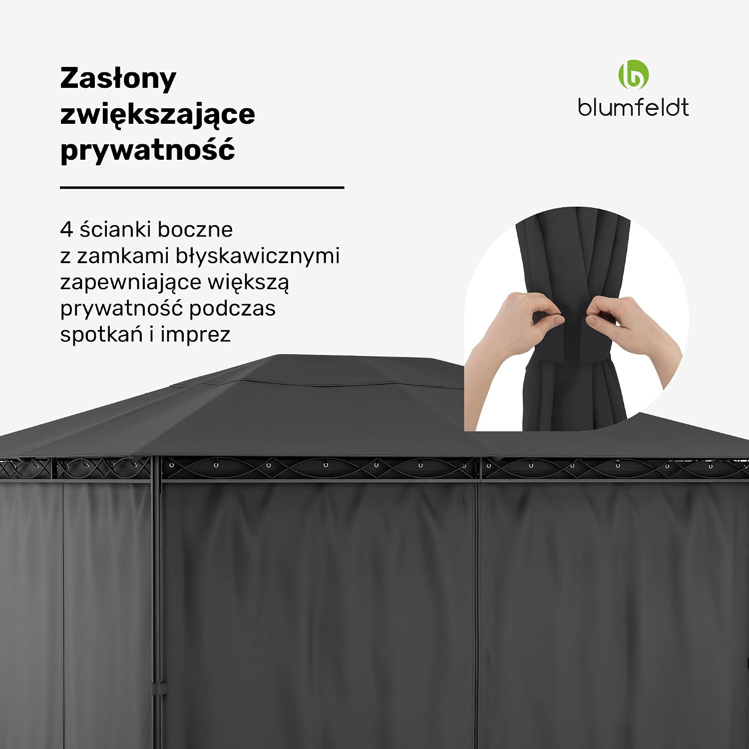 Detalle 2 de Blumfeldt Mondo 3x4 – pawilon ogrodowy z metalową ramą i zasłonami