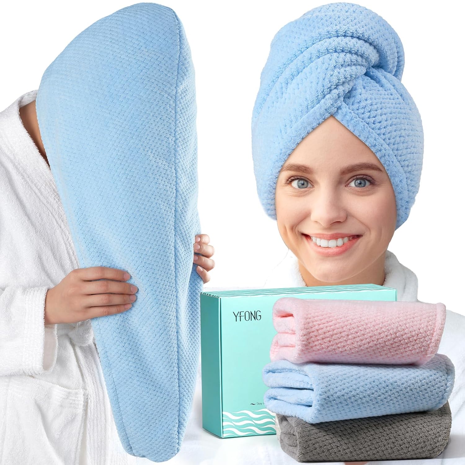 Thumbnail 6 de YFONG 3-Pack Microfiber Hair Towel 30" x 10" ๐งโ