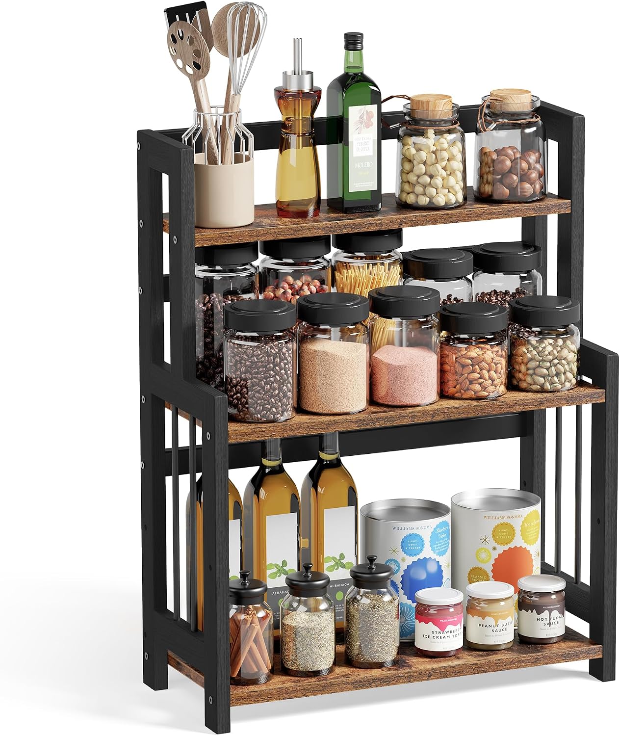 Detalle de SONGMICS OFS047B01 3-Tier Countertop Spice Rack, Vintage Brown and Black