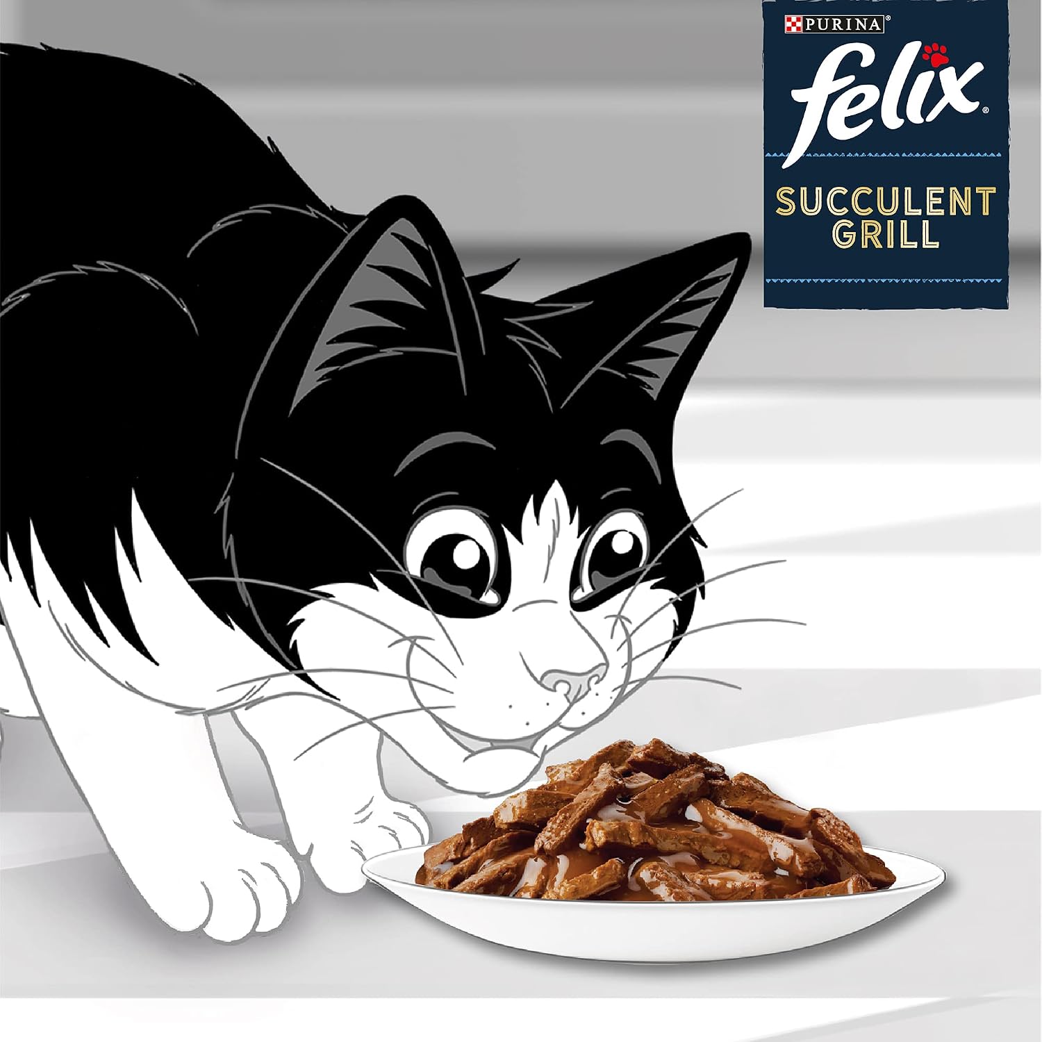 Detalle 2 de Felix Succulent Grill – Selection chat adulte en sauce, 72 sachets 80 g (Bœuf, Poulet, Canard et Dinde)
