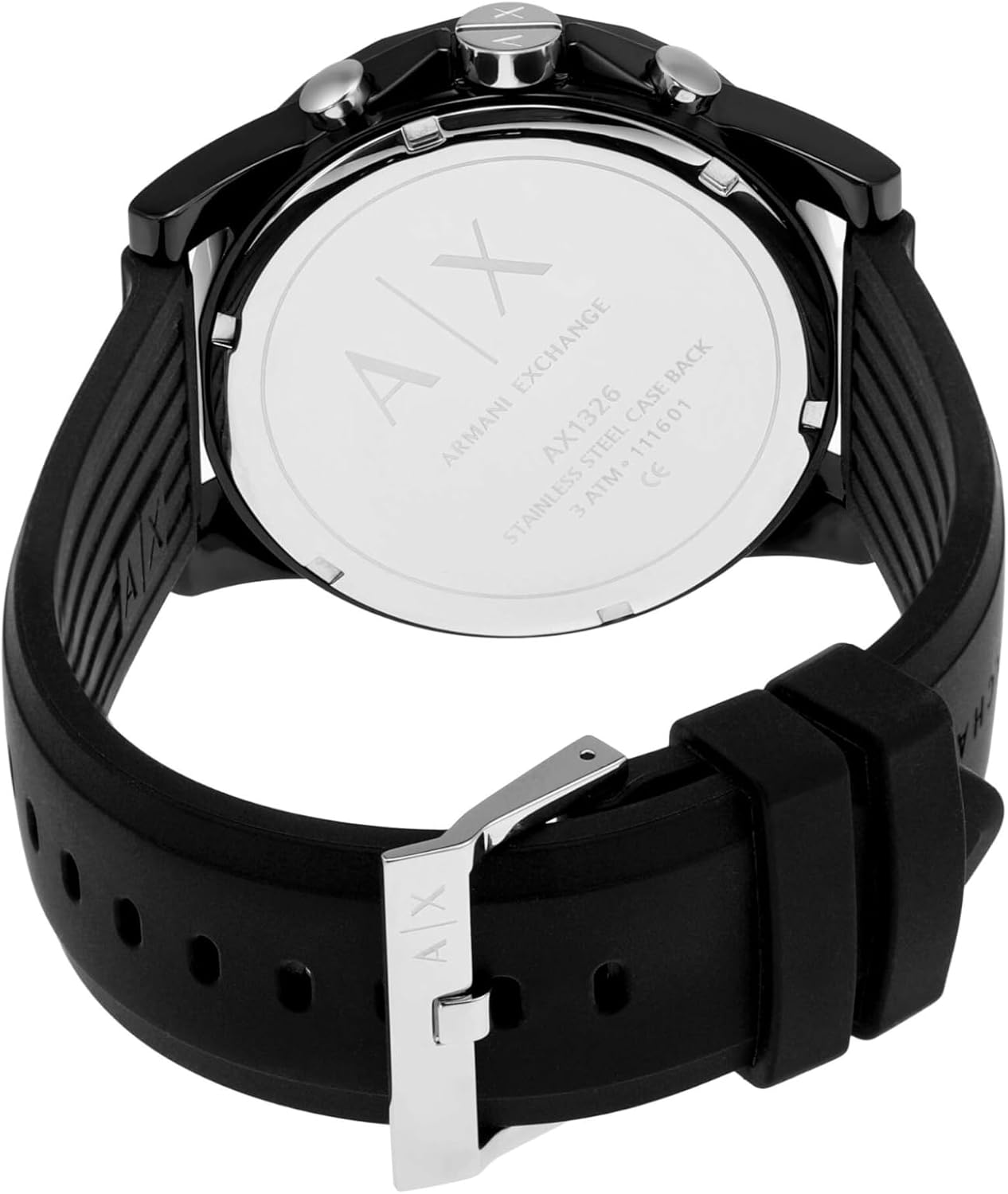 Detalle de Armani Exchange Herrenuhr: Quarz-Chronograph, 44 mm Gehäuse, Silikonarmband