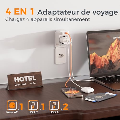 Thumbnail 3 de Adaptateur Prise Brésil avec USB-C et USB-A par TESSAN – 4 en 1, compact et polyvalent