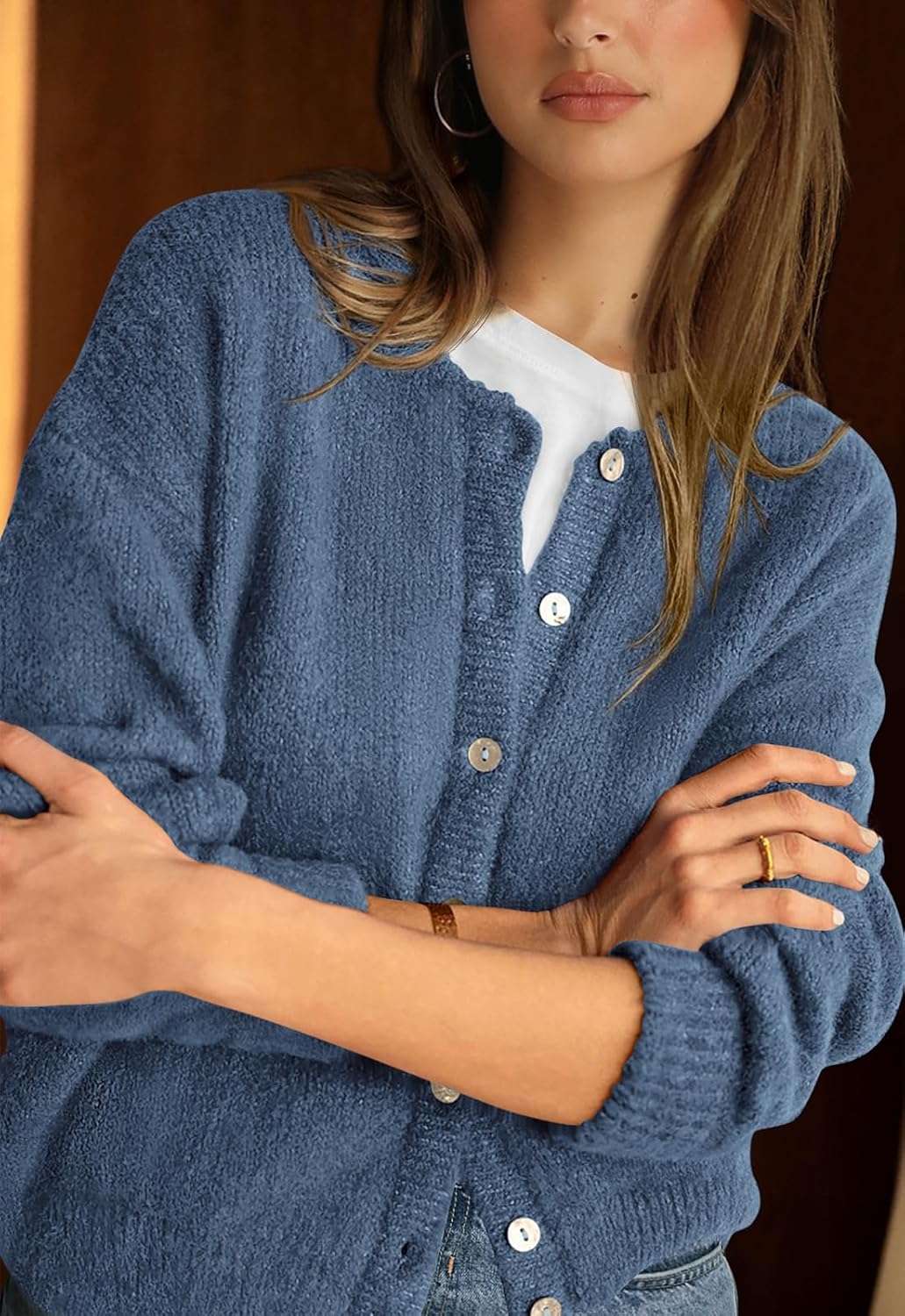 Thumbnail 1 de PRETTYGARDEN Long Sleeve Crewneck Button Down Open Front Cardigan for Women (Spring 2026)