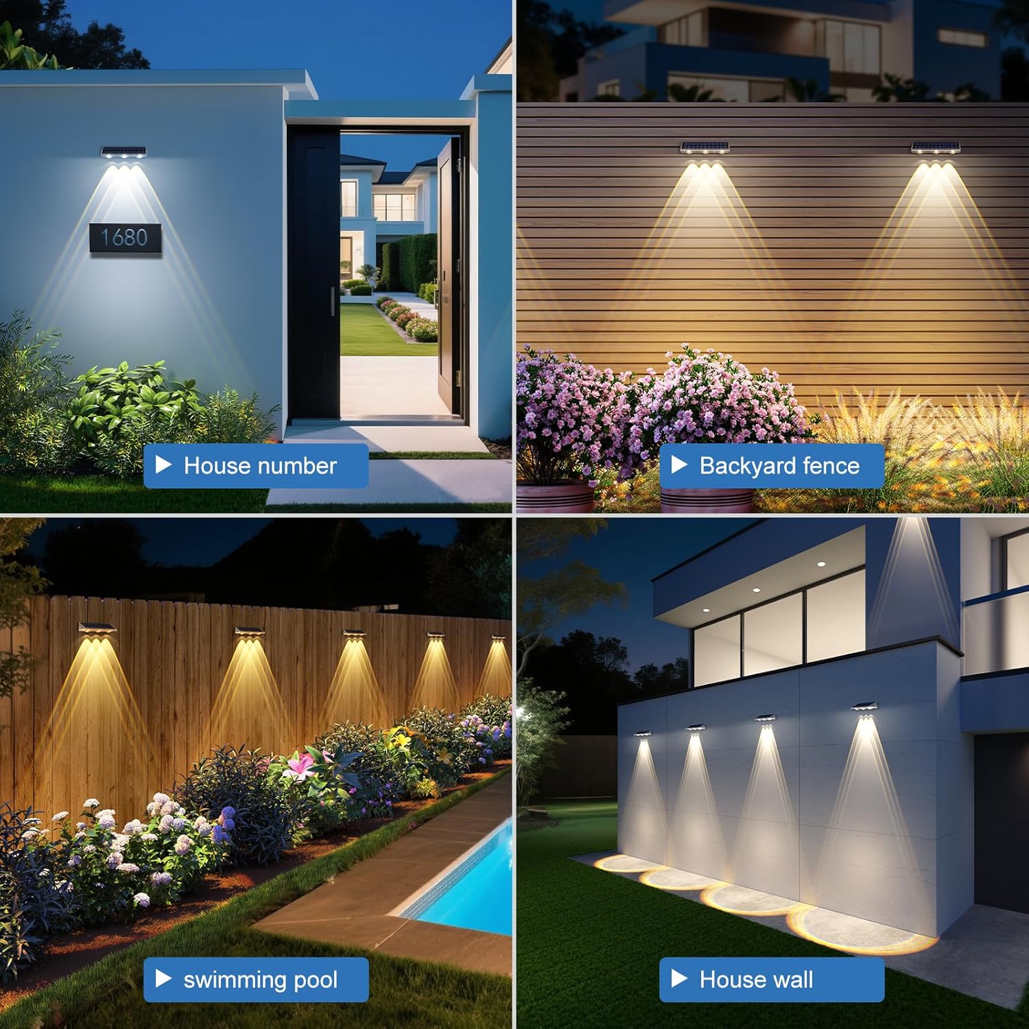 Detalle 2 de YiLaie Solar Fence Lights Outdoor (IP67) – 2 Pack, 3000K/4500K/6500K solar wall & railing lights