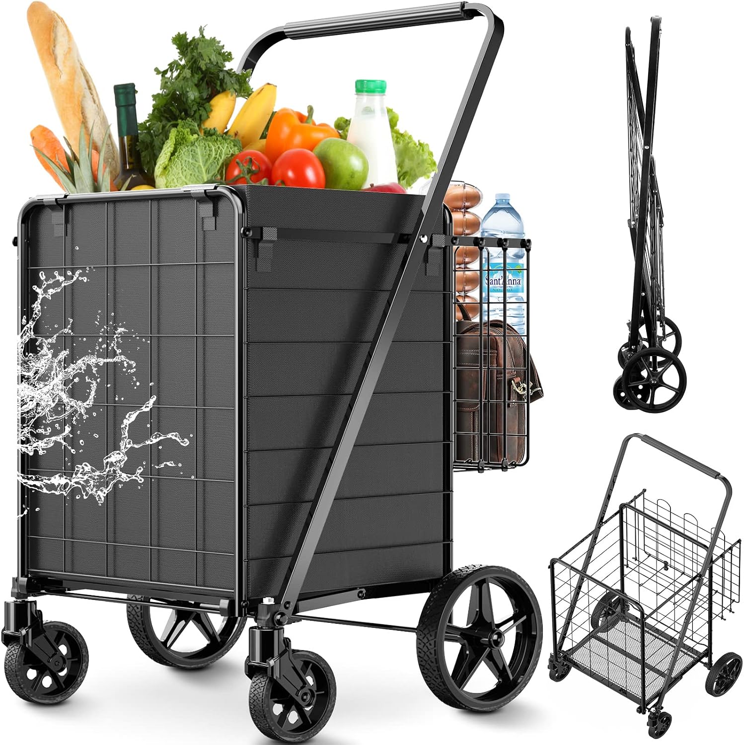 Detalle de RXUJYC Shopping Cart, 330 lb Folding Grocery Cart with Double Baskets & Swivel Wheels