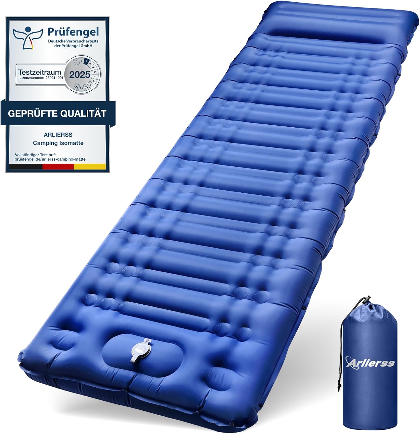 Arlierss Isomatte Luftmatratze für Camping & Wandern, 12 cm Dicke mit Fußpumpe und Kissen