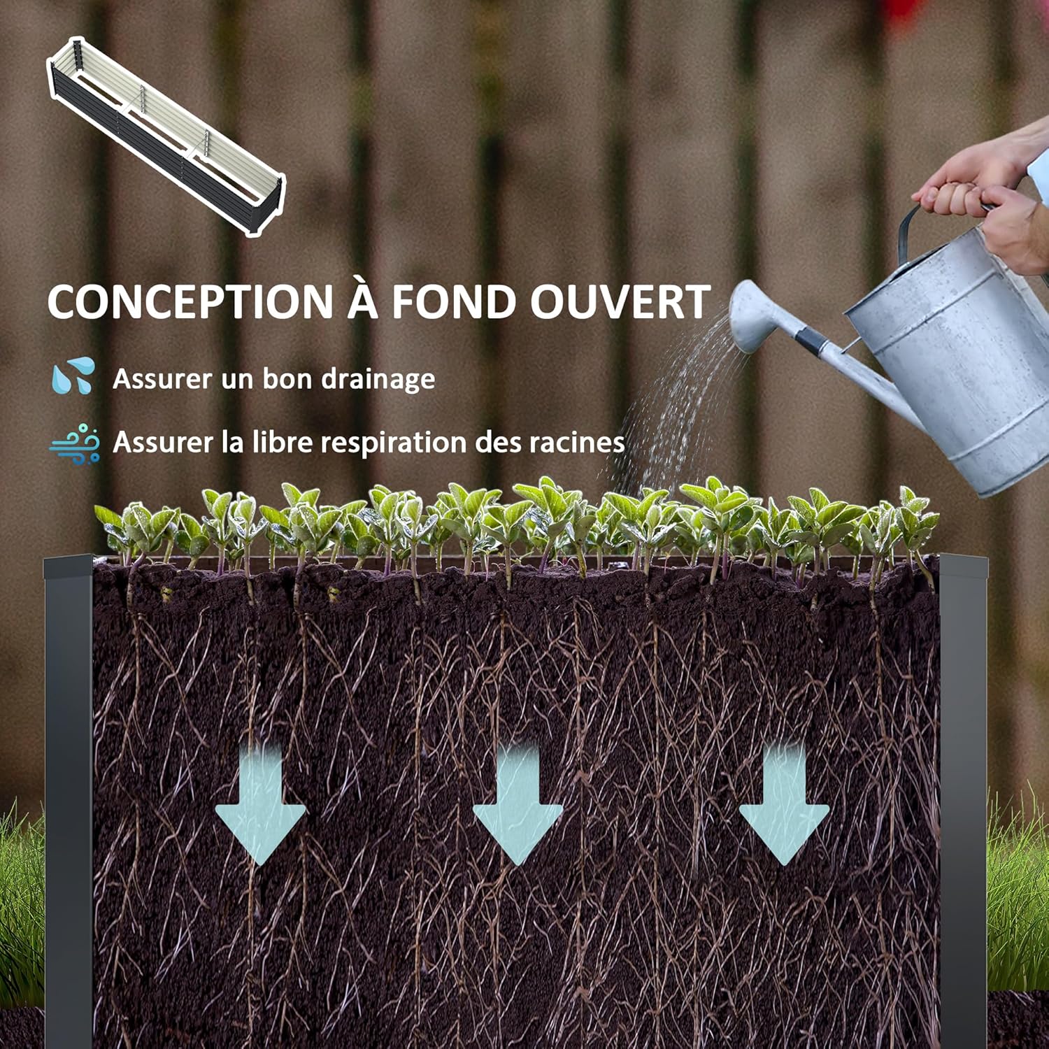 Thumbnail 4 de Outsunny Carré Potager surélevé en acier galvanisé 240 x 40 x 45 cm — fond ouvert, stabilité renforcée