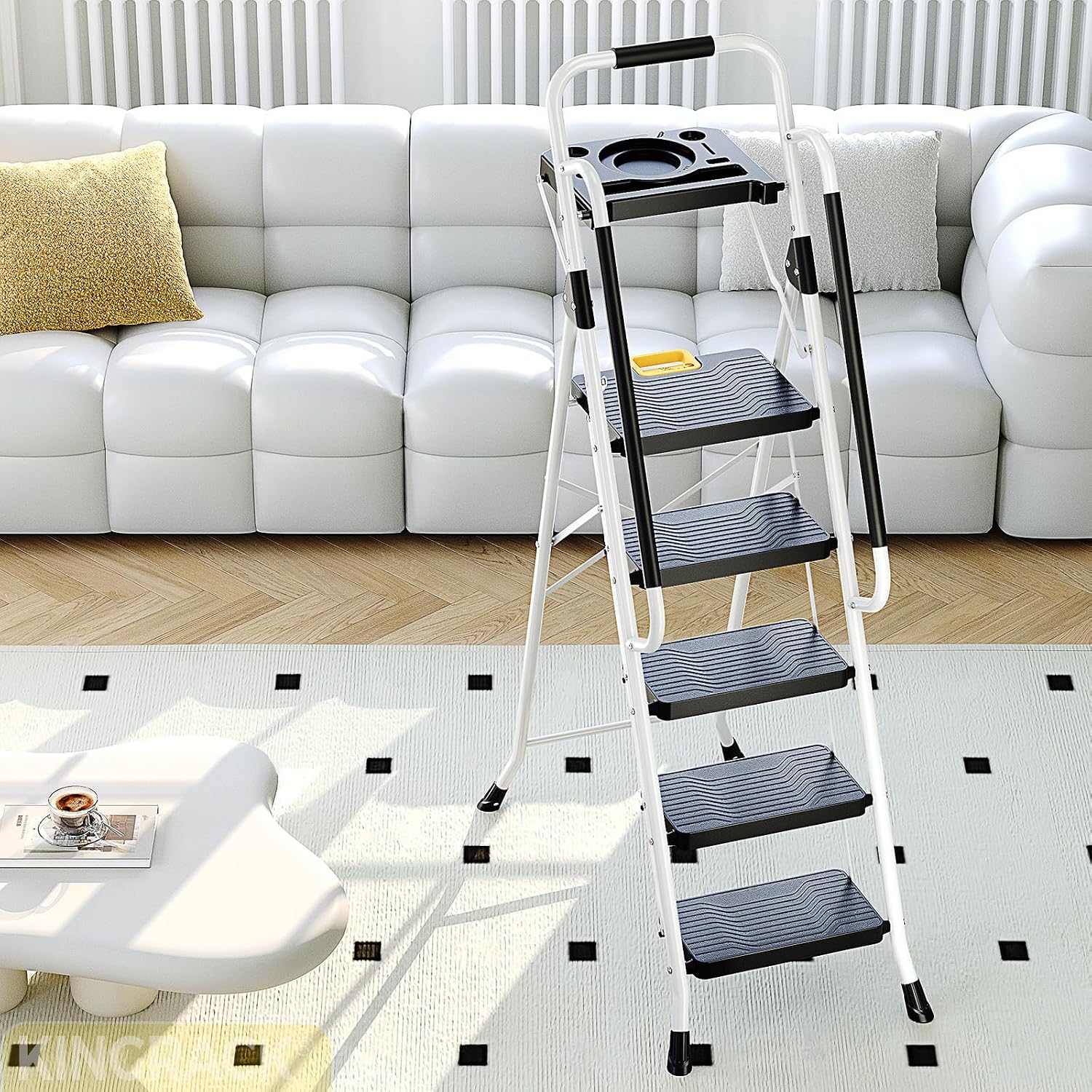 Detalle 2 de KINGRACK WK2226-5D 5-Step Folding Ladder, 800 lb Capacity, Tool Tray