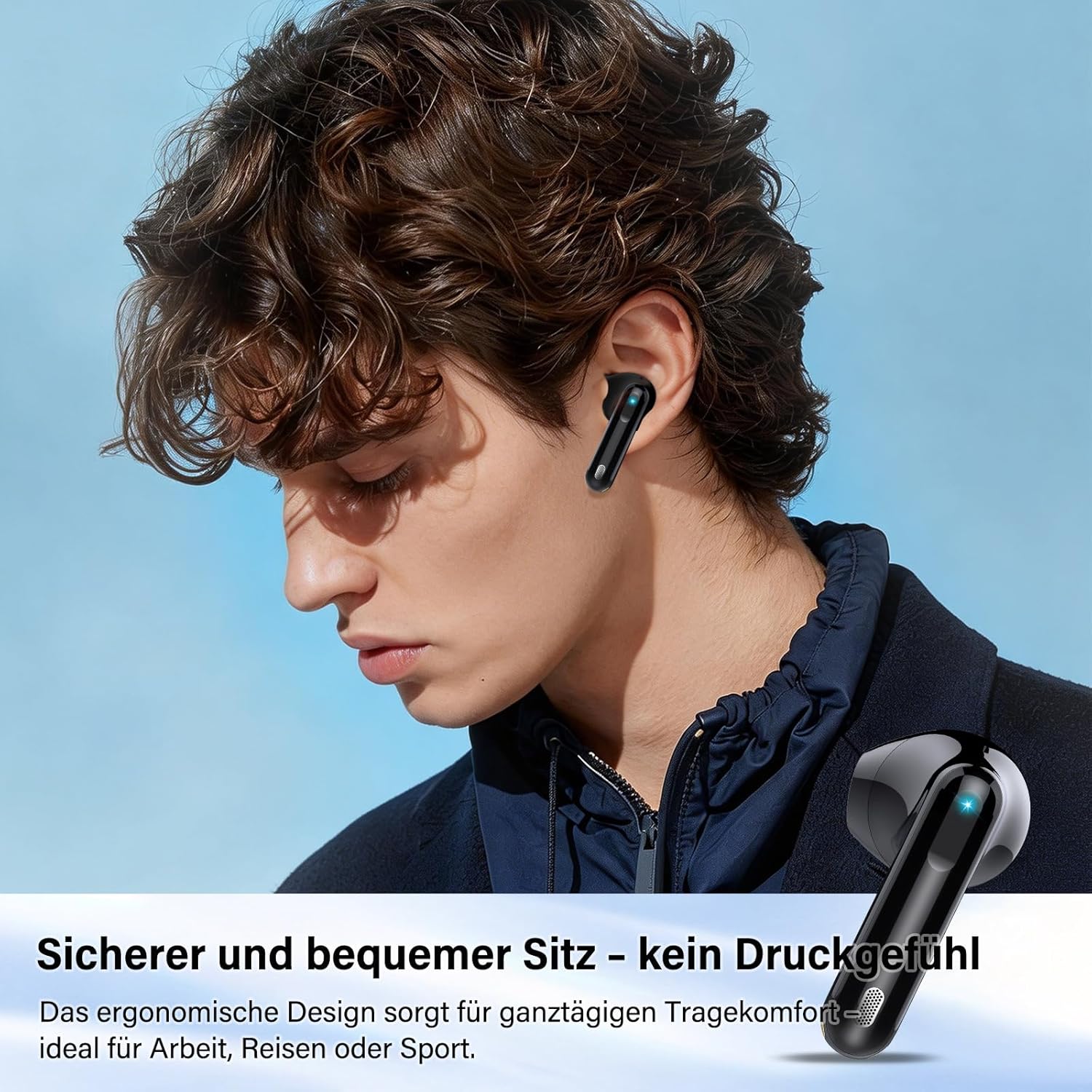 Detalle 2 de Bluetooth Kopfhörer BD88 – Kabellose In-Ear-Kopfhörer mit ENC, IPX7 und 45 Std Laufzeit