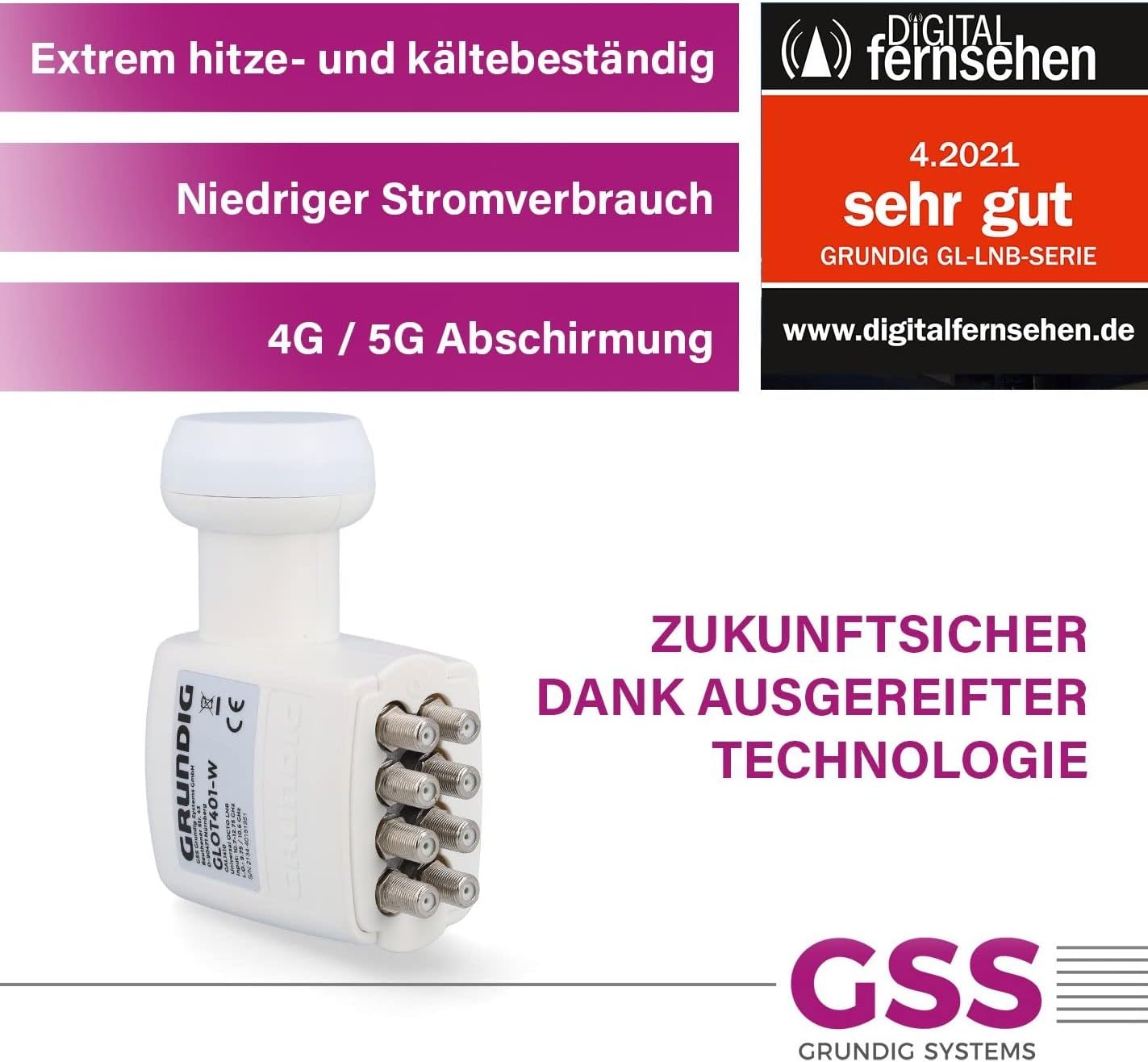 Thumbnail 3 de GSS Octo LNB (weiß) mit LTE-Filter für digitale Satellitenschüssel, 8 Teilnehmer (8-fach) – getestet „sehr gut“