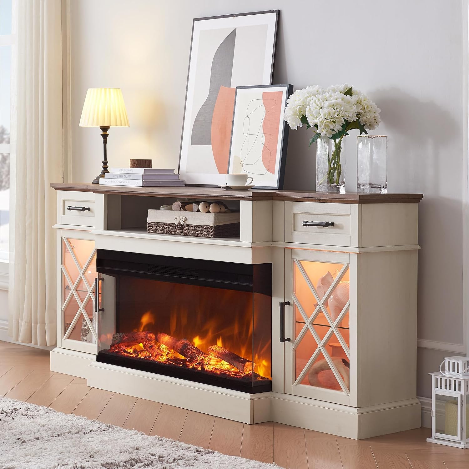 Detalle de OKD Electric Fireplace TV Stand with 36-Inch Fireplace