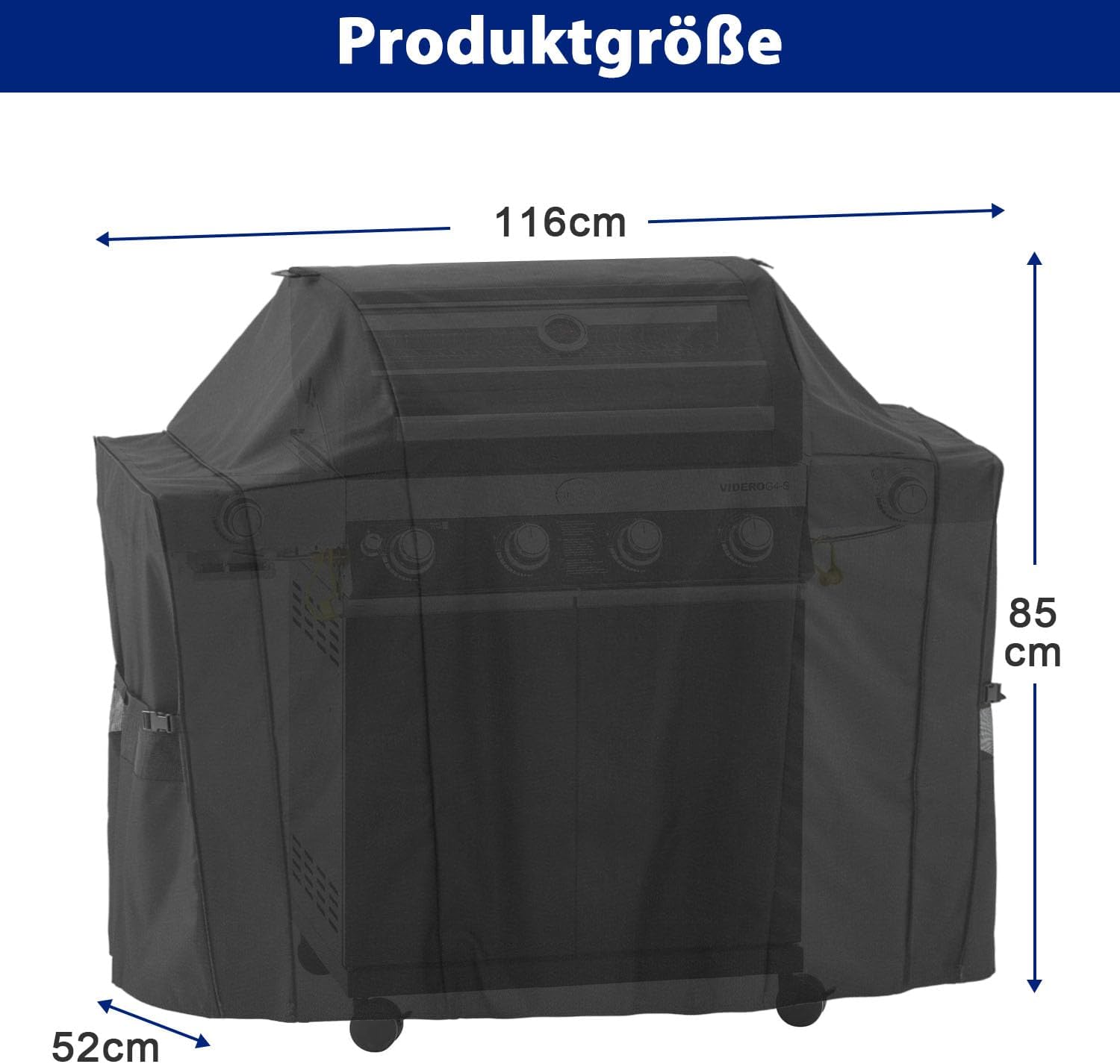 Detalle de Abdeckhaube Wetterschutzhülle für Rösle VIDERO G4/G4-S Gasgrill – 600D Oxford, wasserdicht