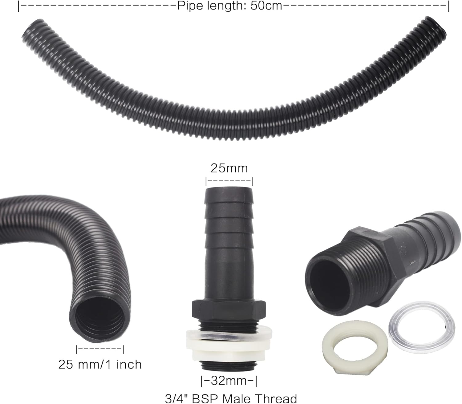 Thumbnail 1 de Water Butt Connector Kit – 25mm Downpipe Link for 2 Rain Barrels, 0.5m Hose