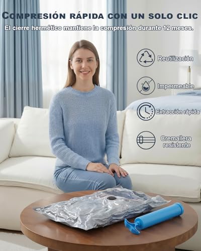 Detalle 2 de Raplink Juego de 4 Bolsas de Vacío para Ropa con Bomba Manual 50×40 cm