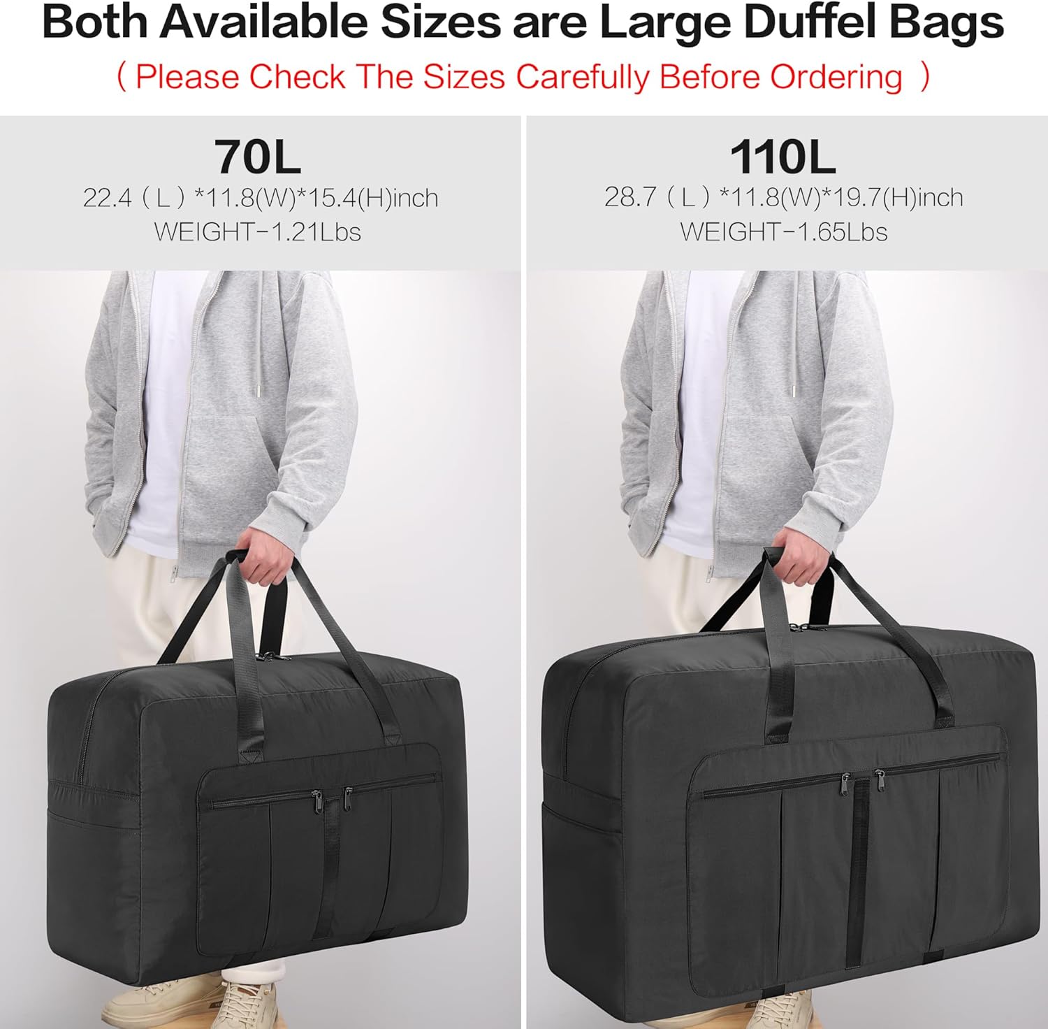 Detalle de YOUNGOA Grand Sac de Voyage 70L - Grand sac pliable étanche 58 x 30 x 40 cm, XL noir