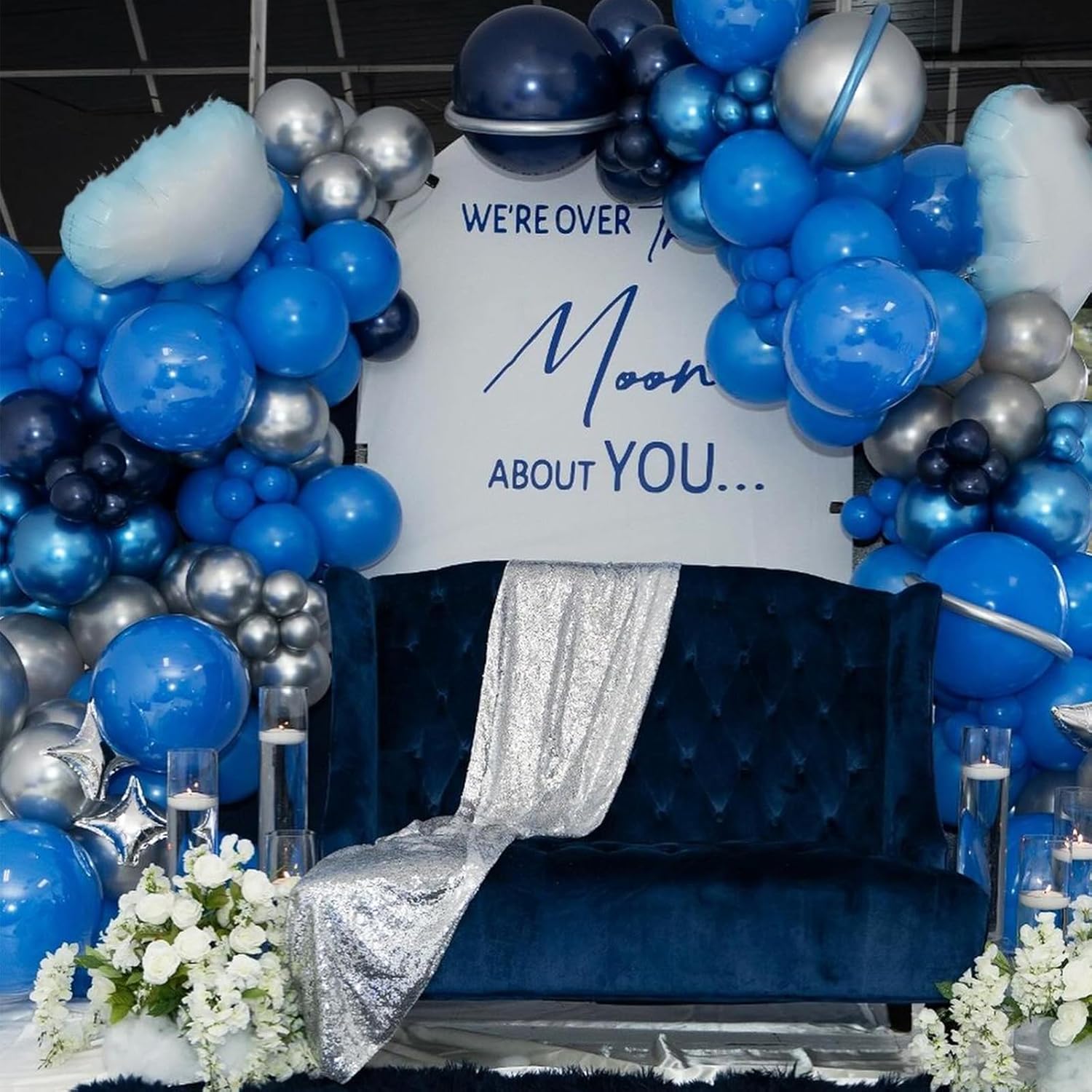 Thumbnail 6 de Blue Silver Balloons Set, 12 Inch: Blue & Silver Latex Balloons with Confetti – 35-Piece Variety