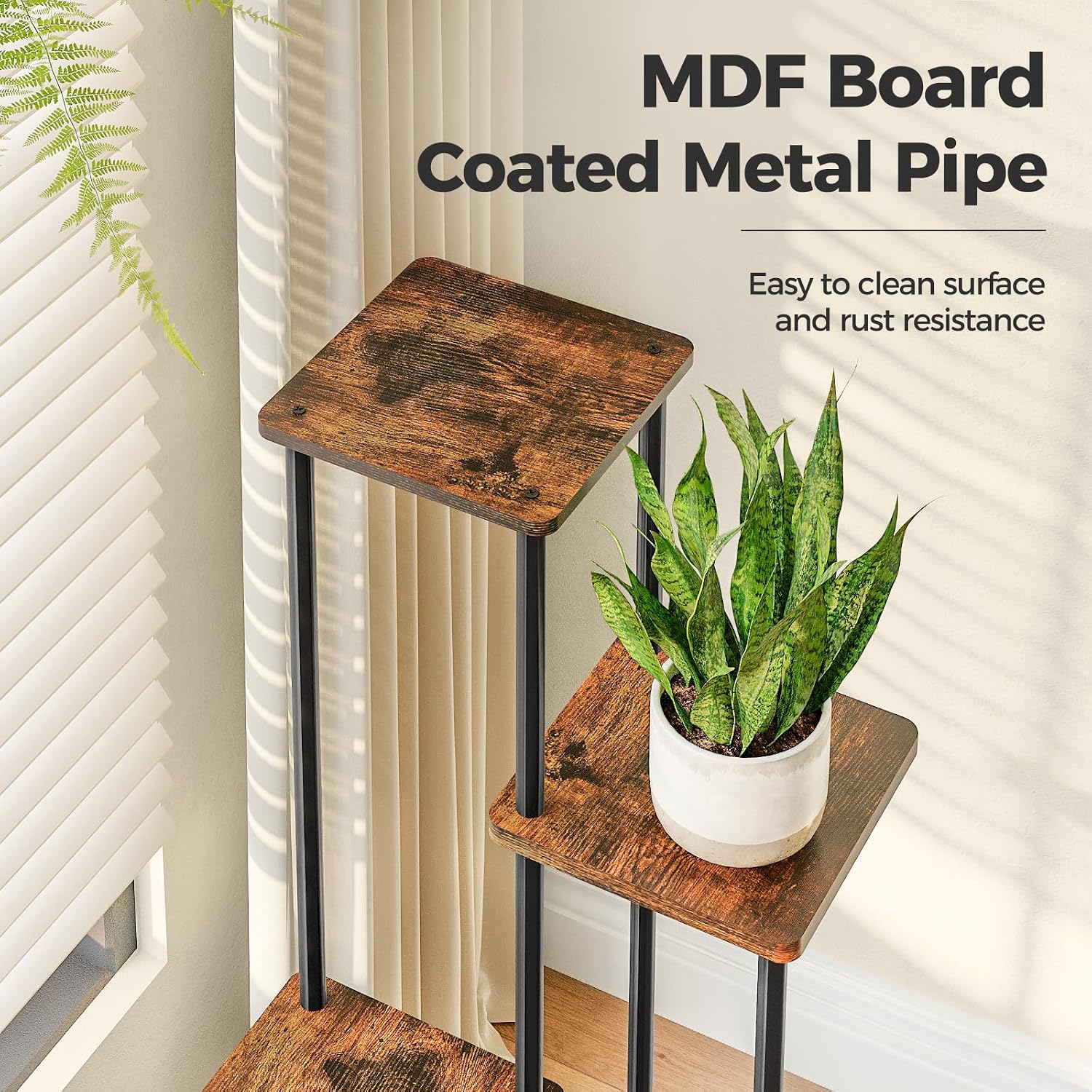 Detalle 2 de Bamworld 6-Tier Plant Stand, 51.2-Inch Metal and Wood Corner Shelf