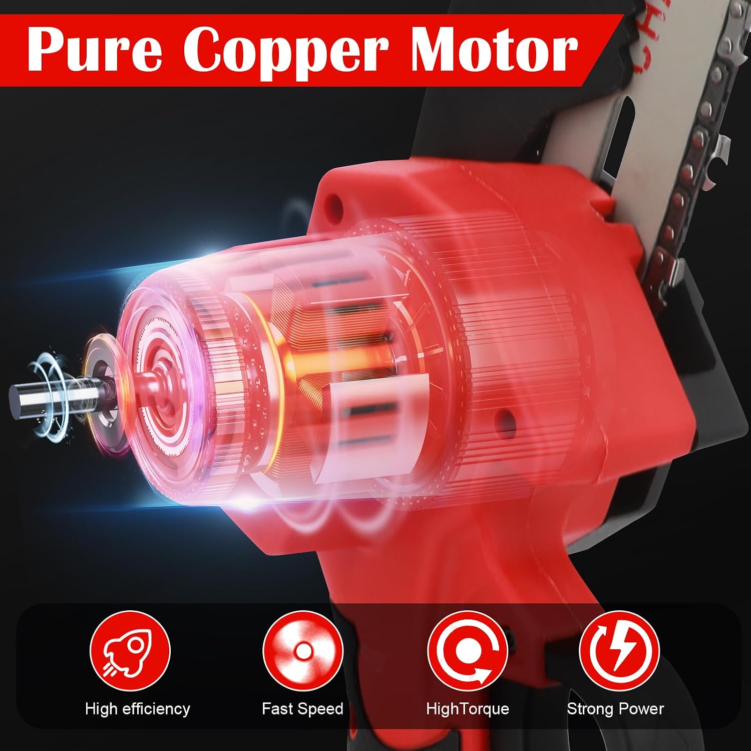 Detalle de Mini Motosega 24V con 2 Batterie da 4000mAh: potatura semplice e sicura