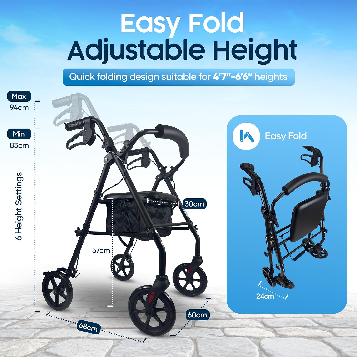 Thumbnail 1 de Eazy Fold Lightweight Aluminium Rollator: A Practical Folding Walker for Home and Outings