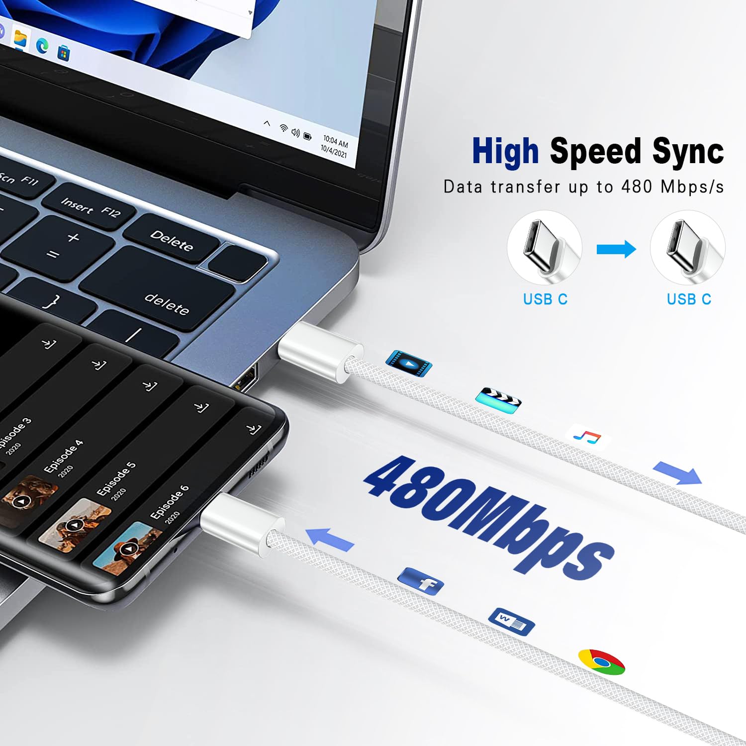 Thumbnail 4 de USB C to USB C Cable 3FT 60W Fast Charging Cable
