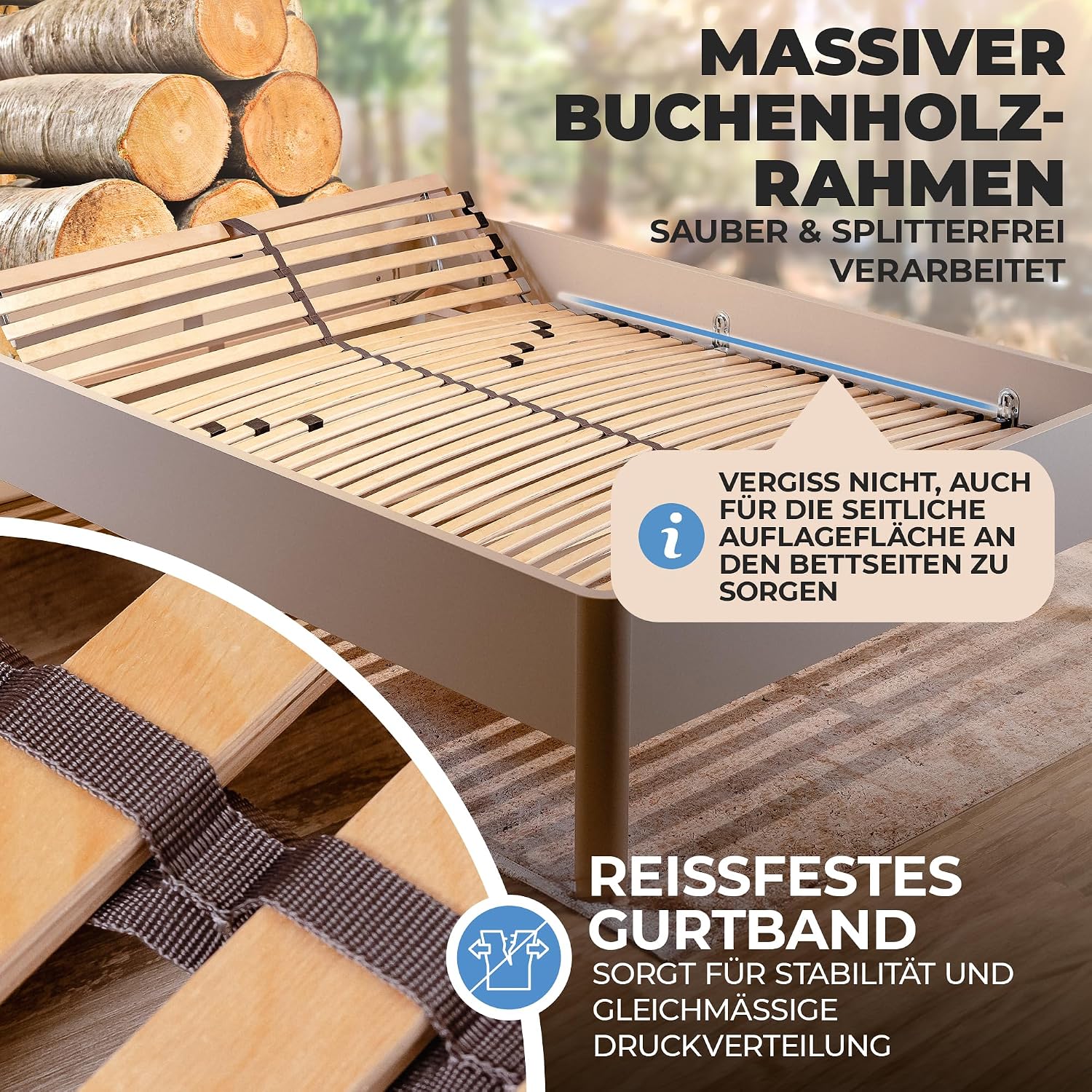 Thumbnail 4 de Coemo 7-Zonen Lattenrost Ergo 140x200 – Verstellbares Kopfteil, Birke/Buche-Rahmen, 28 Federleisten, Made in Germany