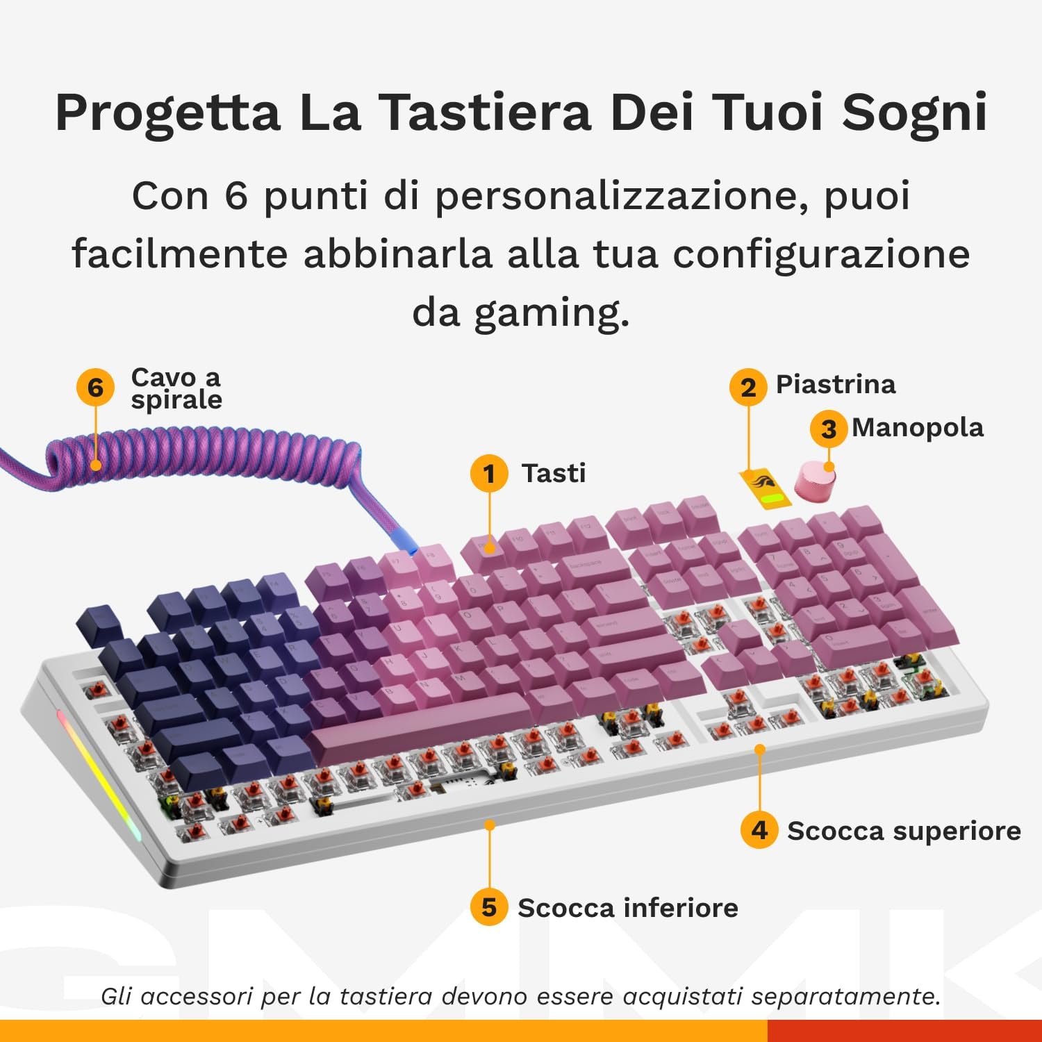 Detalle 2 de GLORIOUS Gaming GMMK 3 tastiera meccanica personalizzabile full size 100% (QWERTY americano) con hot swap
