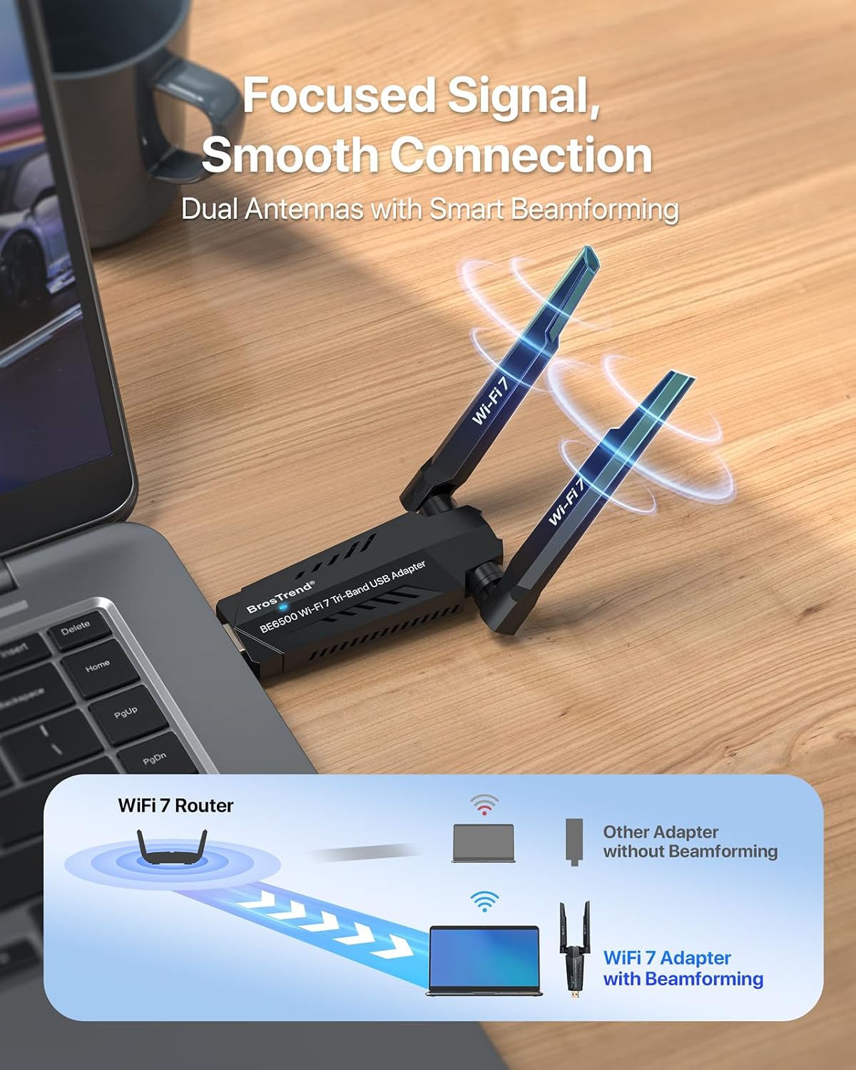 Detalle 2 de BrosTrend BE6500 USB WiFi 7 Adapter 6GHz