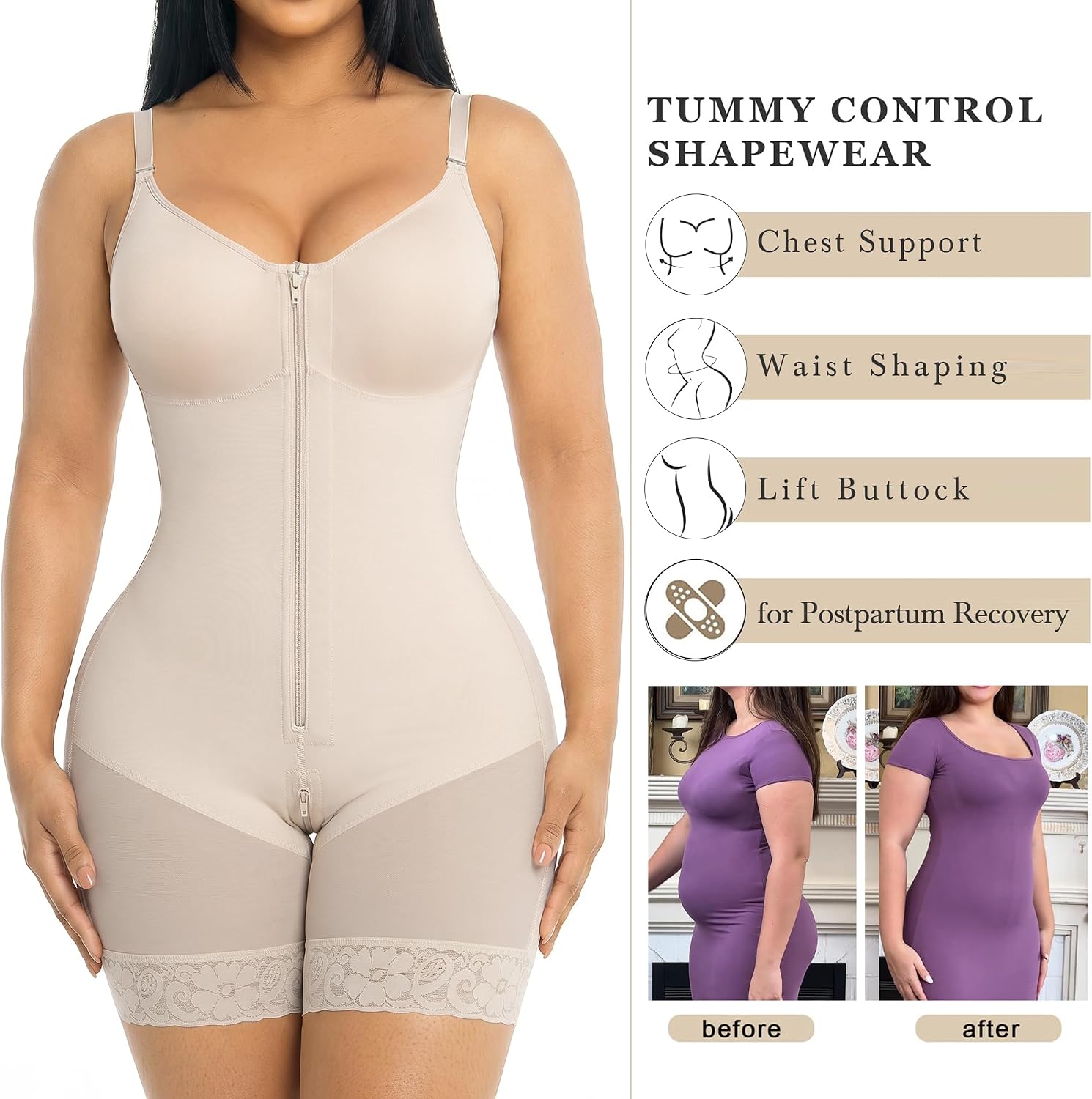 Thumbnail 4 de YIANNA Fajas Colombianas Postpartum Shapewear with Zipper Crotch Tummy Control Butt Lifter Body Shaper
