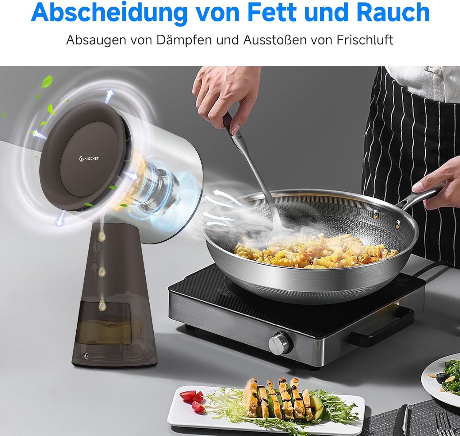 Thumbnail 5 de AMZCHEF Mobile Dunstabzugshaube (tragbar) mit 3 Geschwindigkeitsmodi, LED & Mehrfachfiltersystem