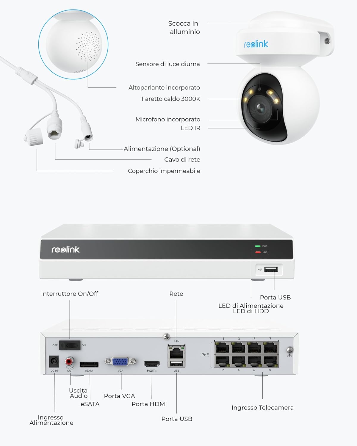 Detalle de Reolink RLK8-800PT4: Kit Videosorveglianza 4K PoE per Esterno con Tracciamento Automatico e NVR 8CH