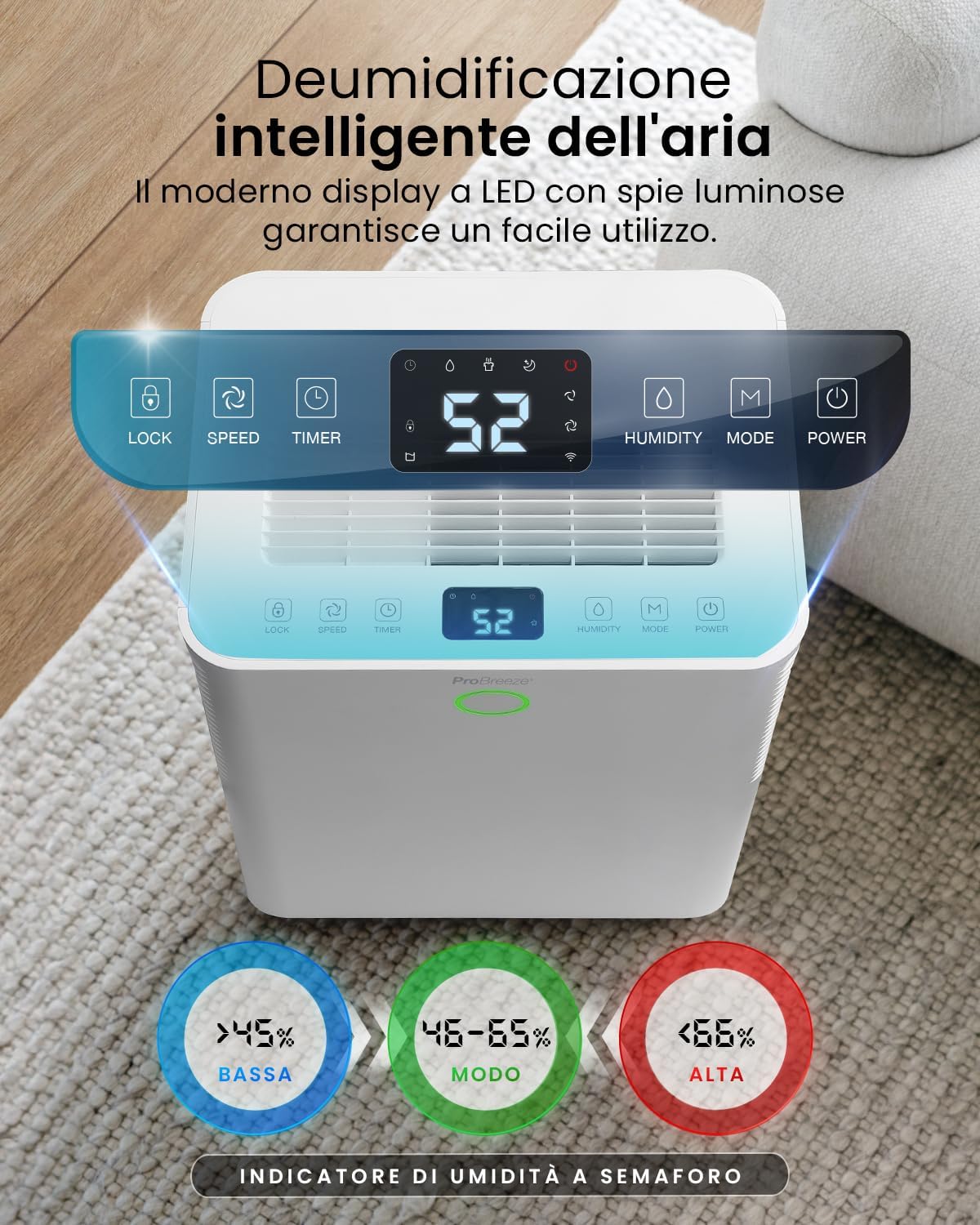 Thumbnail 5 de Pro Breeze OmniDry Deumidificatore casa WiFi 20 L/giorno con serbatoio 4 L e asciugatura vestiti