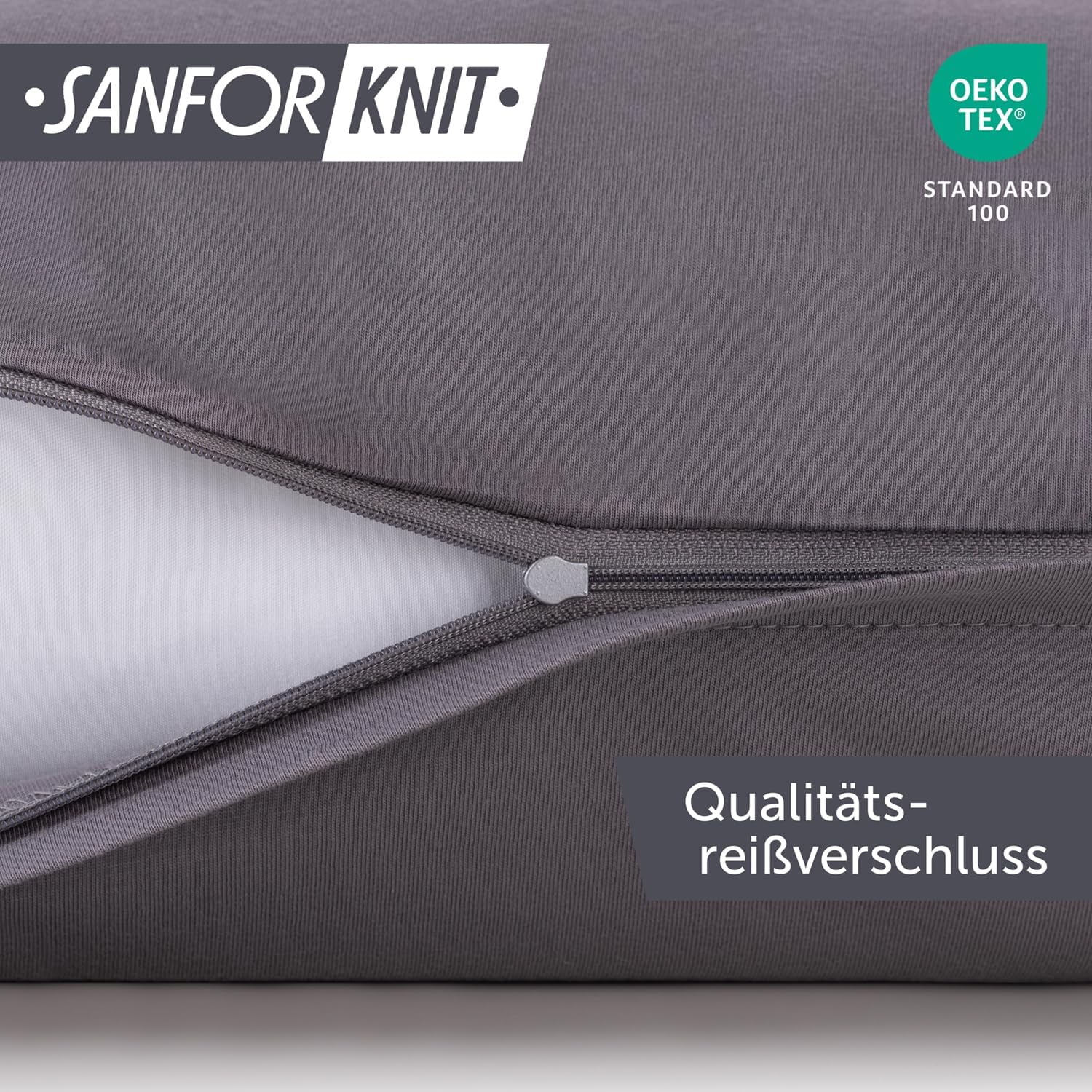 Thumbnail 2 de Blumtal Seitenschläferkissen Bezug 40 x 145 (2er Set) – Grau, 100% Baumwolle (OEKO-TEX), mit Reißverschluss